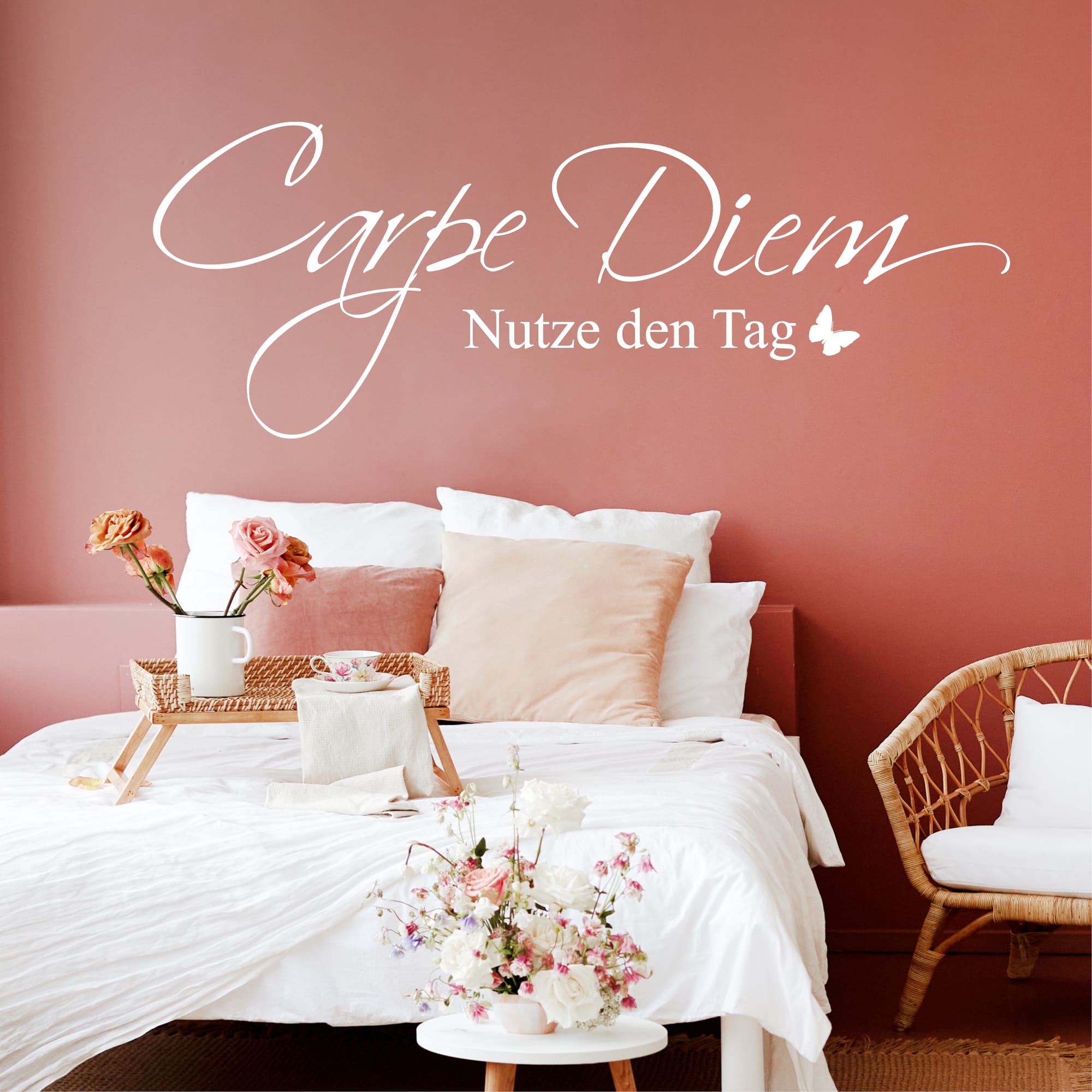 Auf dem Bild ist das Produkt: Wandtattoo Carpe Diem Nutze den Tag Schmetterling Wandaufkleber Wohndekoration Spruch Schriftzug zum Preis von €11.9 abgebildet.