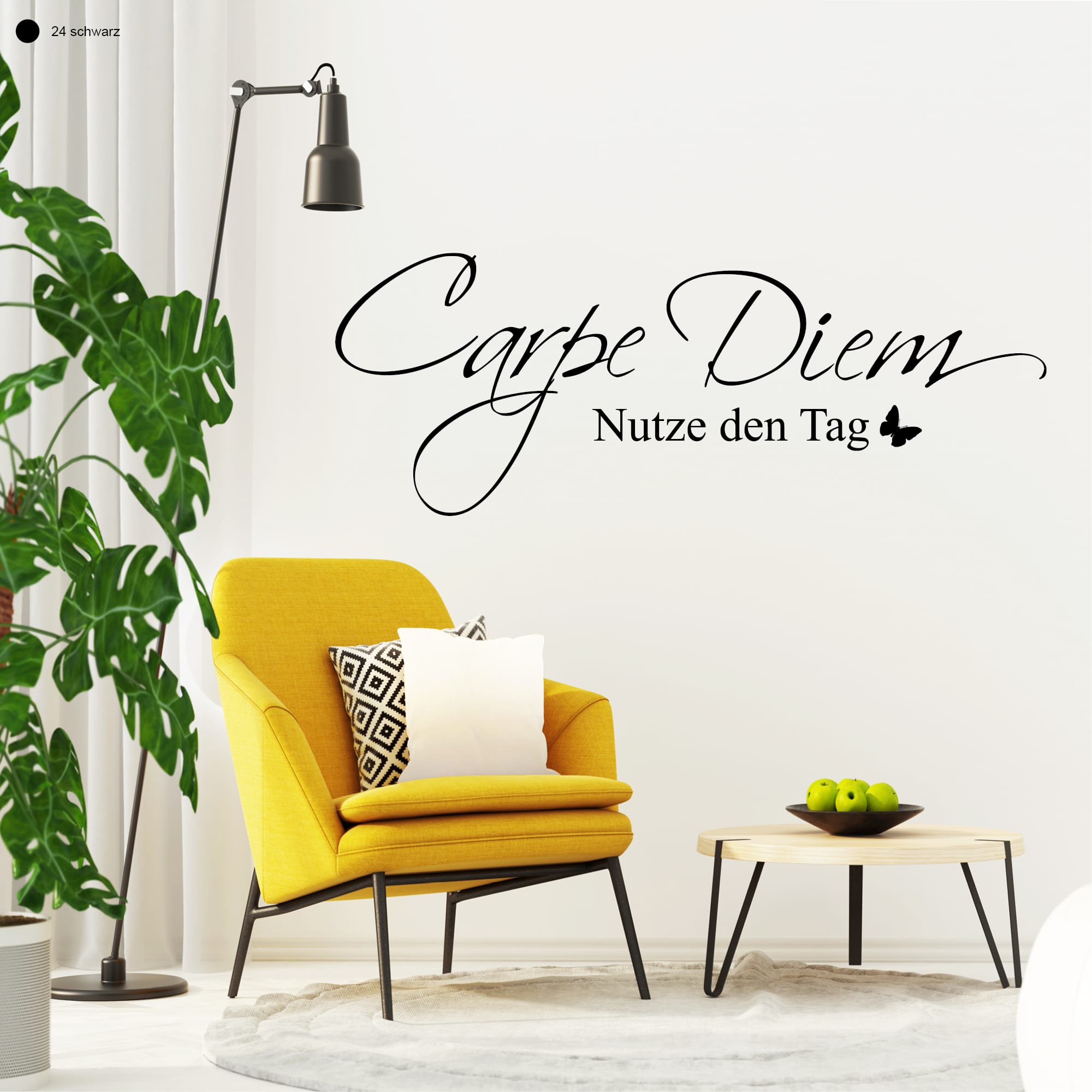 Auf dem Bild ist das Produkt: Wandtattoo Carpe Diem Nutze den Tag Schmetterling Wandaufkleber Wohndekoration Spruch Schriftzug zum Preis von €11.9 abgebildet.