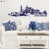 Auf dem Bild ist das Produkt: Wandtattoo Rostock Skyline mit Warnemünde Hansestadt Wandaufkleber Heimat Heimatliebe Ostsee Schriftzug zum Preis von €16.90 abgebildet.