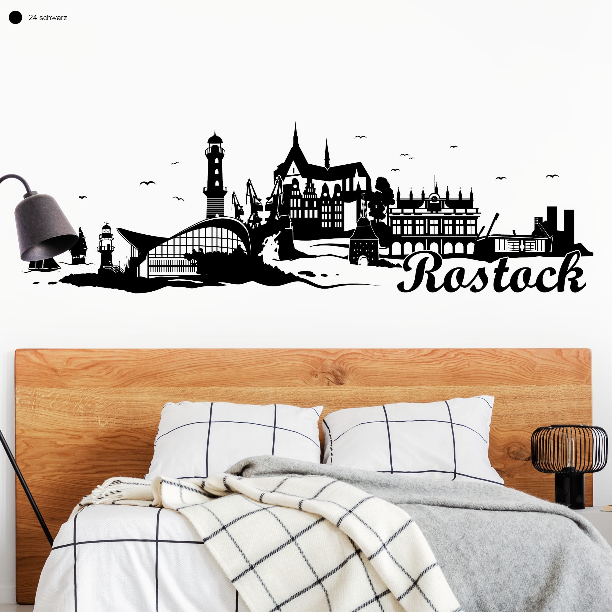 Wandtattoo Rostock Skyline mit Warnemünde Hansestadt Wandaufkleber Heimat Heimatliebe Ostsee Schriftzug
