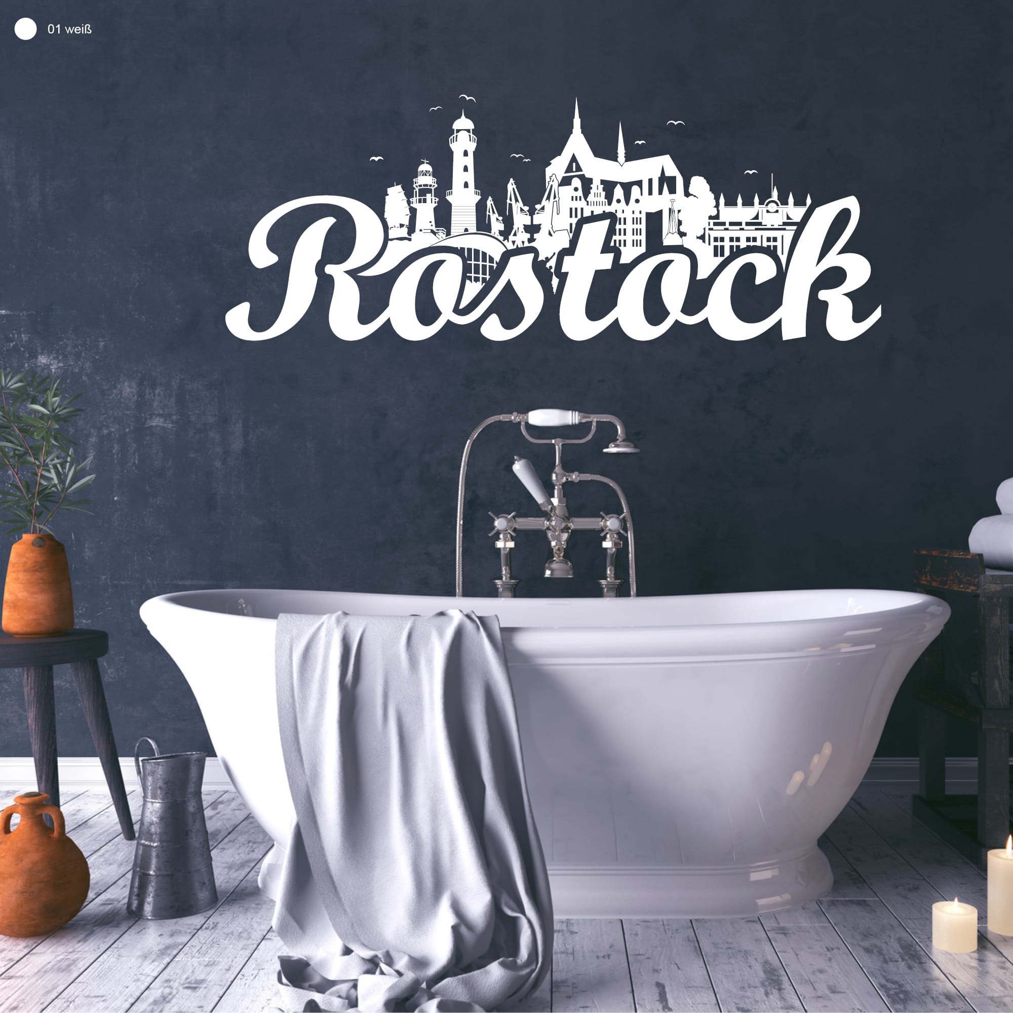 Wandtattoo Rostock Skyline Hansestadt Wandaufkleber Heimat Heimatliebe Ostsee Schriftzug groß