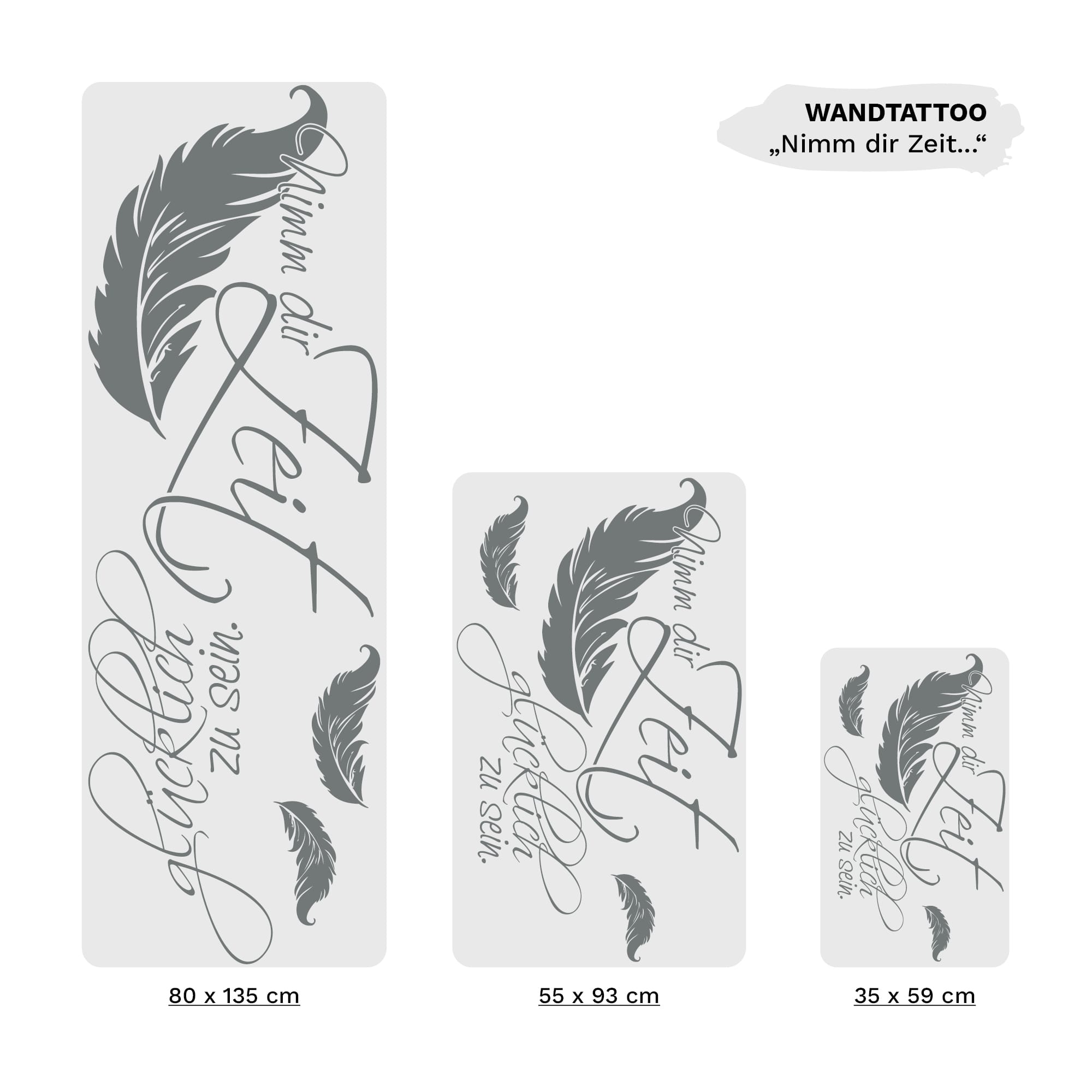 Auf dem Bild ist das Produkt: Wandtattoo Spruch Nimm dir Zeit glücklich zu sein Zitat Wandbild Wandaufkleber Federn Motivation zum Preis von €16.90 abgebildet.