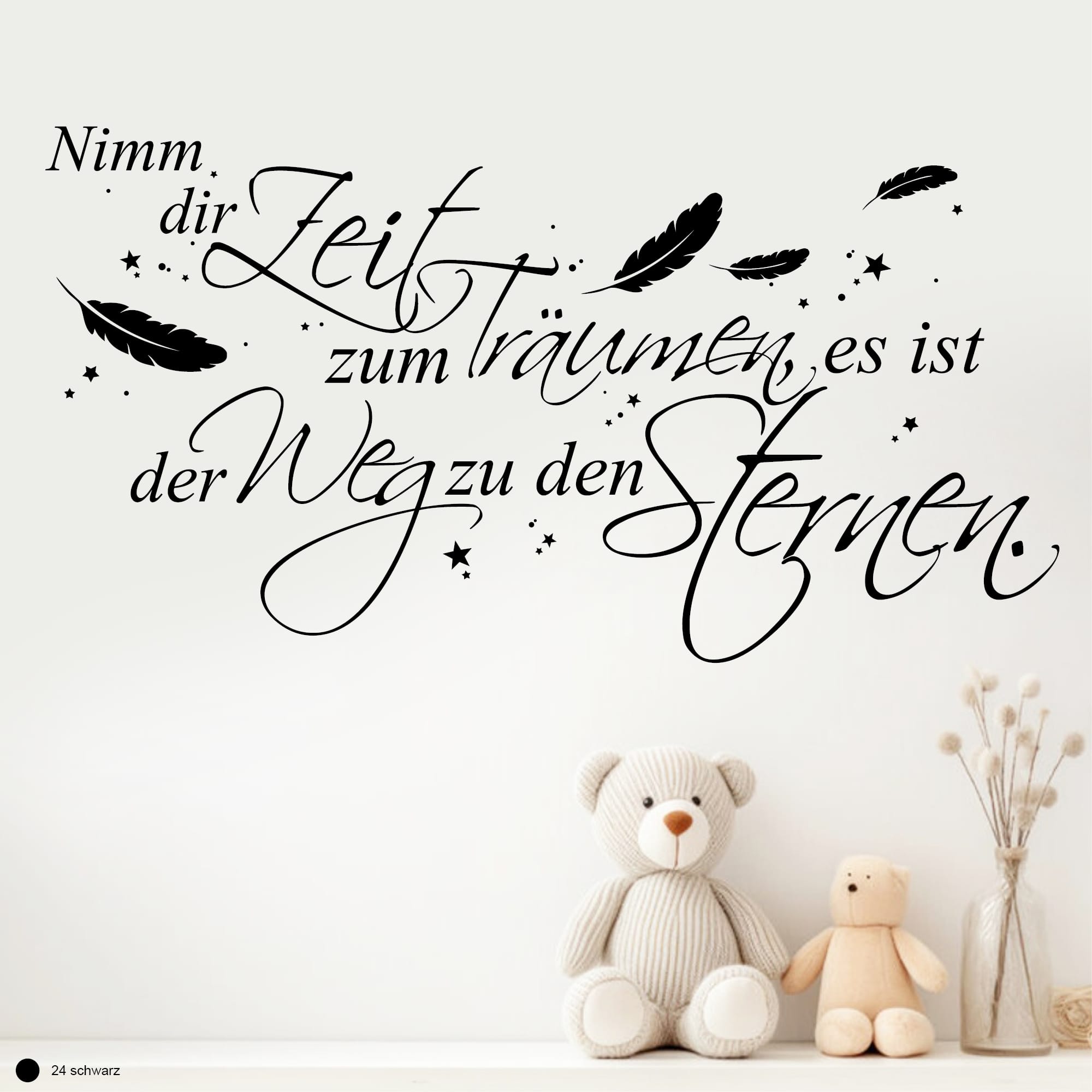 Auf dem Bild ist das Produkt: Wandtattoo Spruch Nimm dir Zeit zum Träumen, es ist der Weg zu den Sternen Federn Federschmuck Zitat Wandbild Wandaufkleber zum Preis von €21.9 abgebildet.