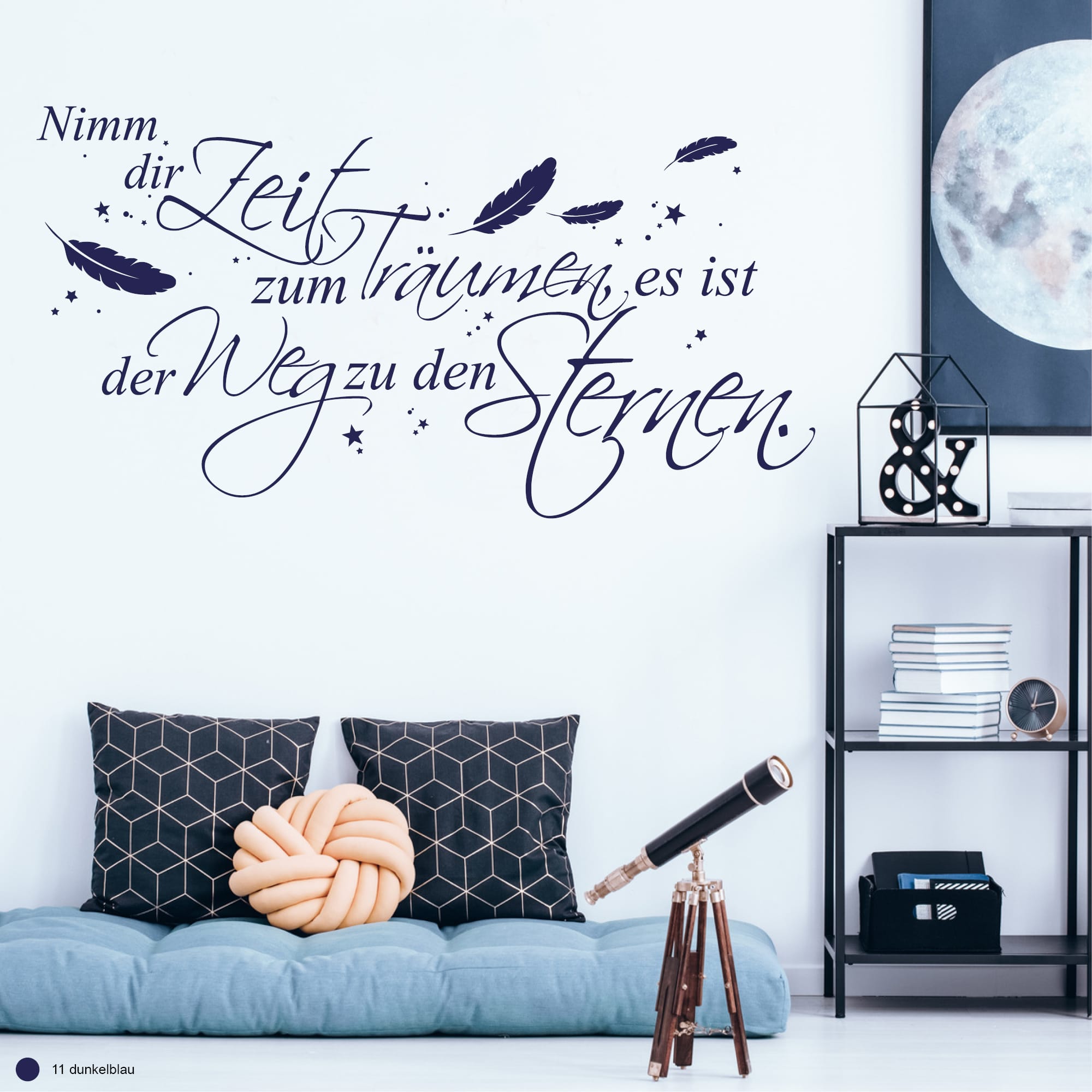 Auf dem Bild ist das Produkt: Wandtattoo Spruch Nimm dir Zeit zum Träumen, es ist der Weg zu den Sternen Federn Federschmuck Zitat Wandbild Wandaufkleber zum Preis von €21.9 abgebildet.