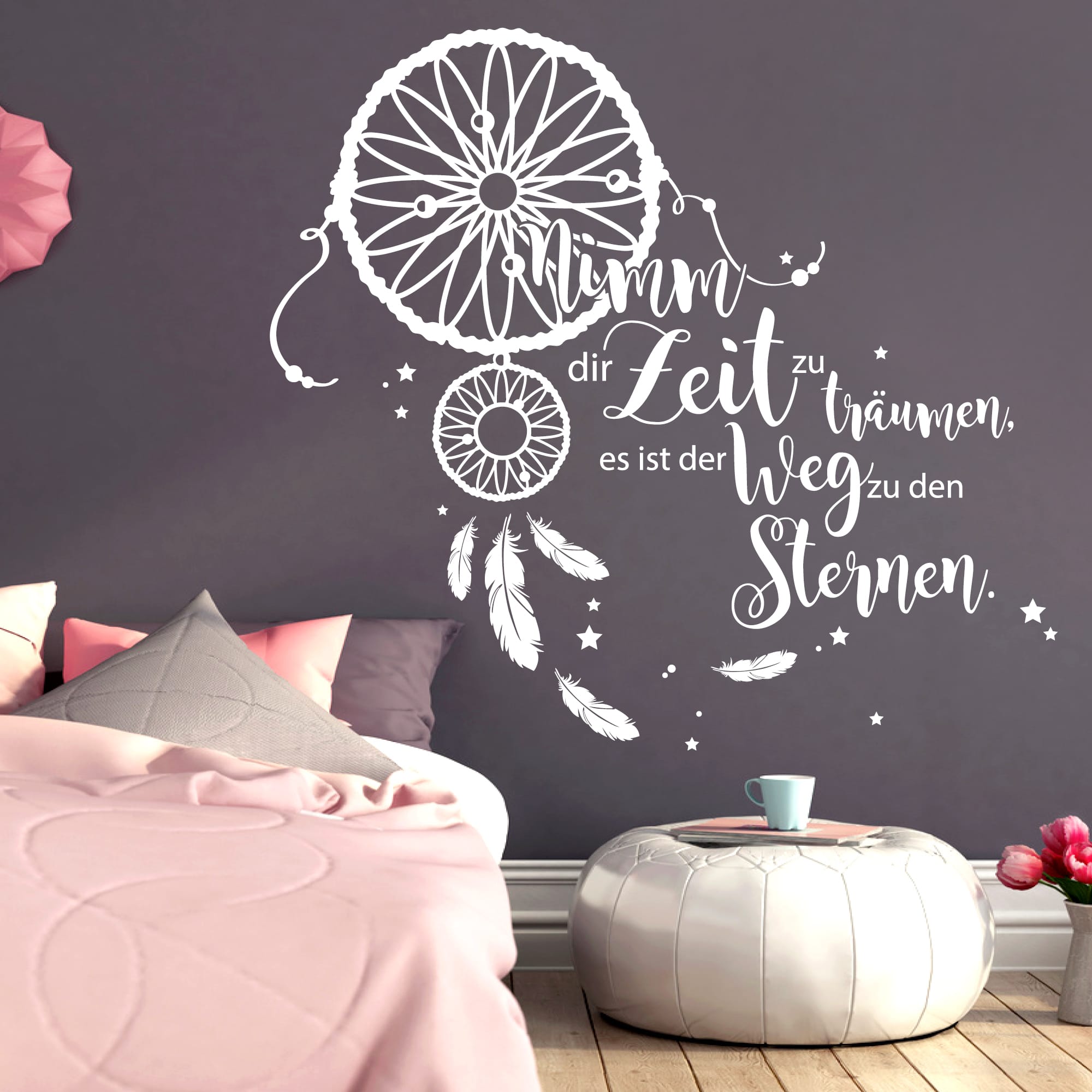 Wandtattoo Traumfänger Nimm dir Zeit zu träumen, es ist der Weg zu den Sternen Spruch Zitat  Schriftzug Wandbild Wandaufkleber