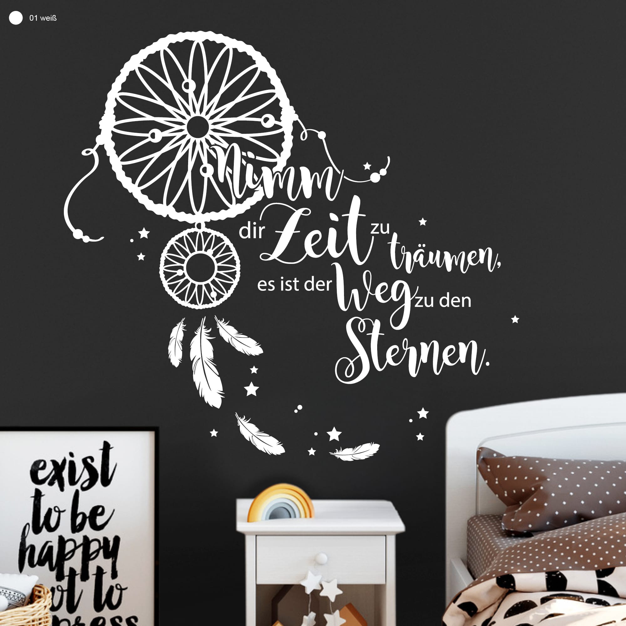 Auf dem Bild ist das Produkt: Wandtattoo Traumfänger Nimm dir Zeit zu träumen, es ist der Weg zu den Sternen Spruch Zitat  Schriftzug Wandbild Wandaufkleber zum Preis von €20.90 abgebildet.