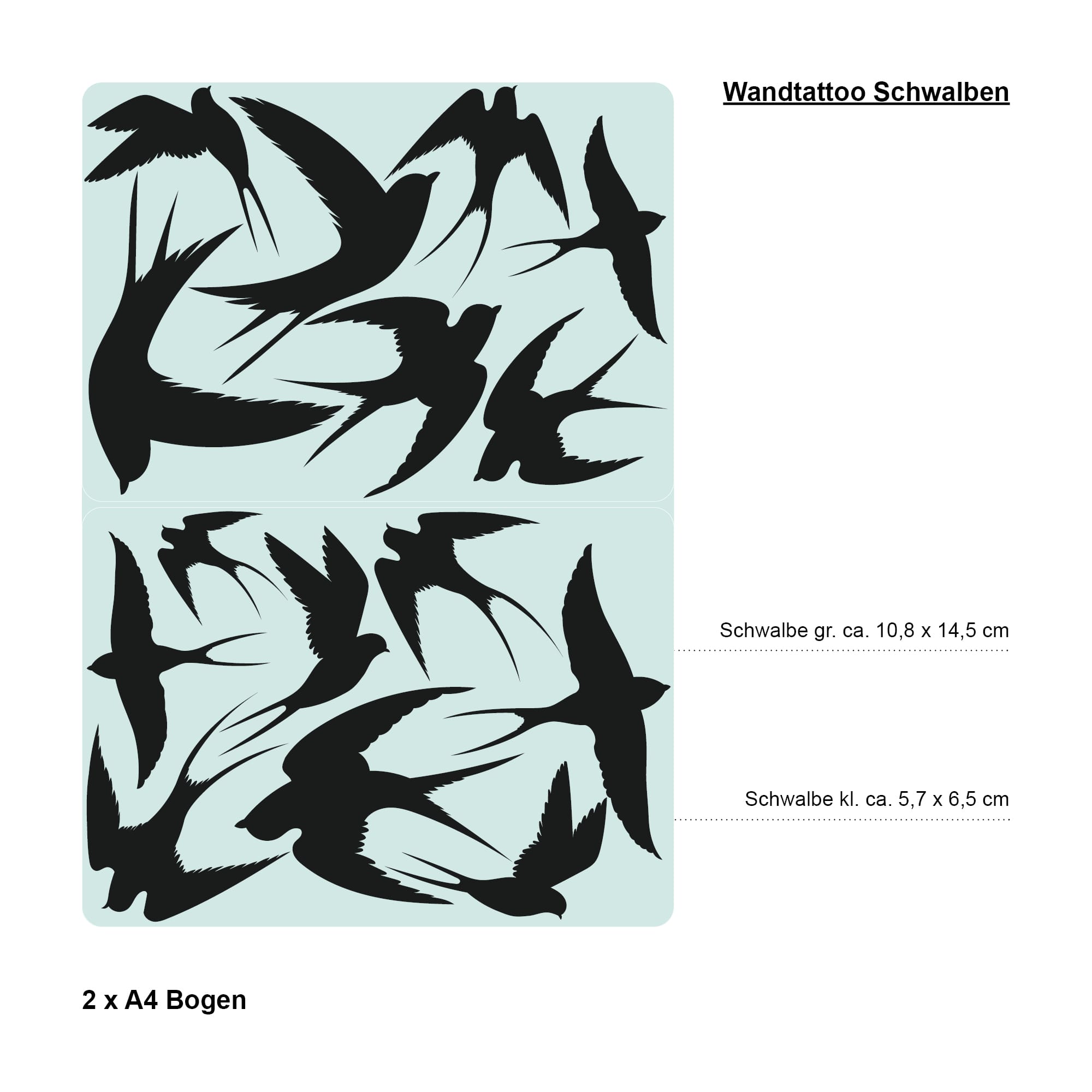 Auf dem Bild ist das Produkt: Wandtattoo fliegende Schwalben Vögel Schwarm Dekoration Wohnzimmer Wandgestaltung Wandaufkleber zum Preis von €14.90 abgebildet.