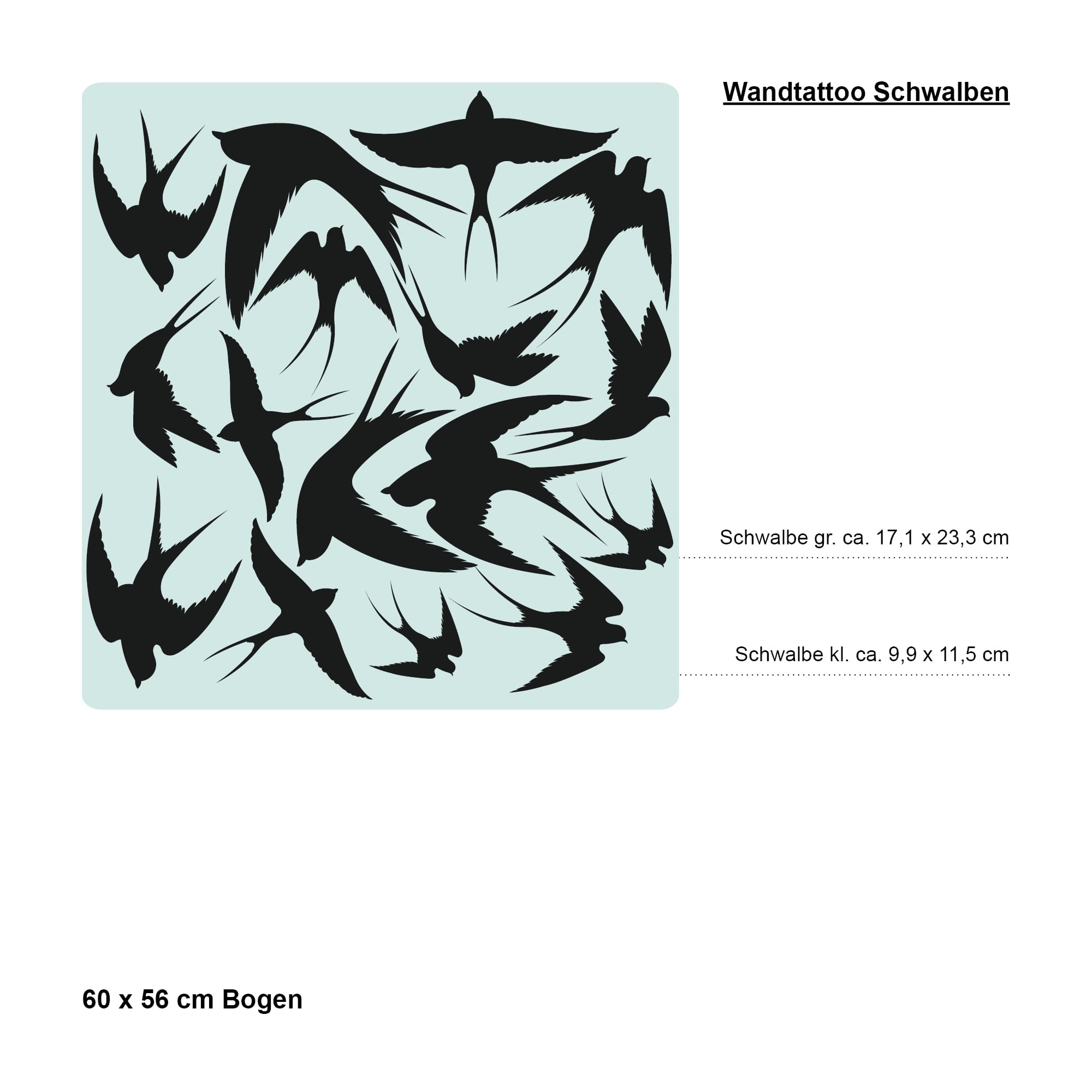 Auf dem Bild ist das Produkt: Wandtattoo fliegende Schwalben Vögel Schwarm Dekoration Wohnzimmer Wandgestaltung Wandaufkleber zum Preis von €14.90 abgebildet.