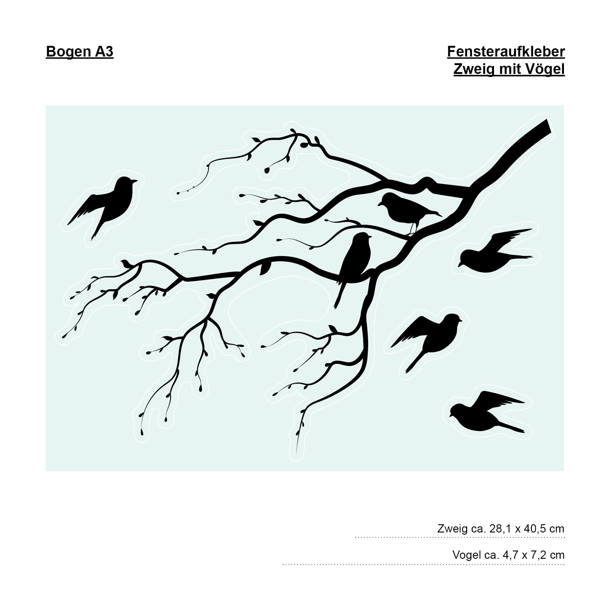 Auf dem Bild ist das Produkt: Fensterbild Zweig Vögel Frühling Sommer Knospen weiß schwarz Kontur junger Ast Frühlingsbote schlicht wiederverwendbar zum Preis von €13.9 abgebildet.