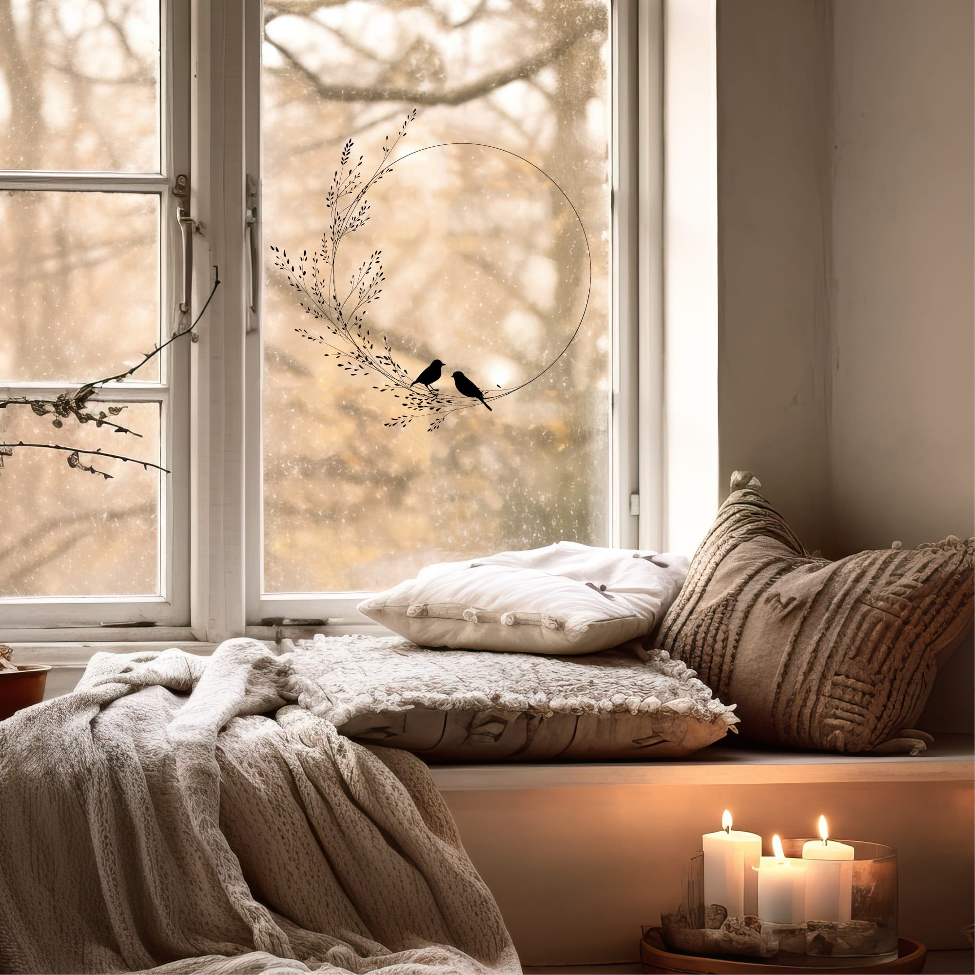 Auf dem Bild ist das Produkt: Fensterbild Ostern Gräserkranz Blätter schwarz weiß Frohe Ostern Frühling Vögel Fensteraufkleber Fensterdeko wiederverwendbare Wohnzimmer zum Preis von €13.9 abgebildet.