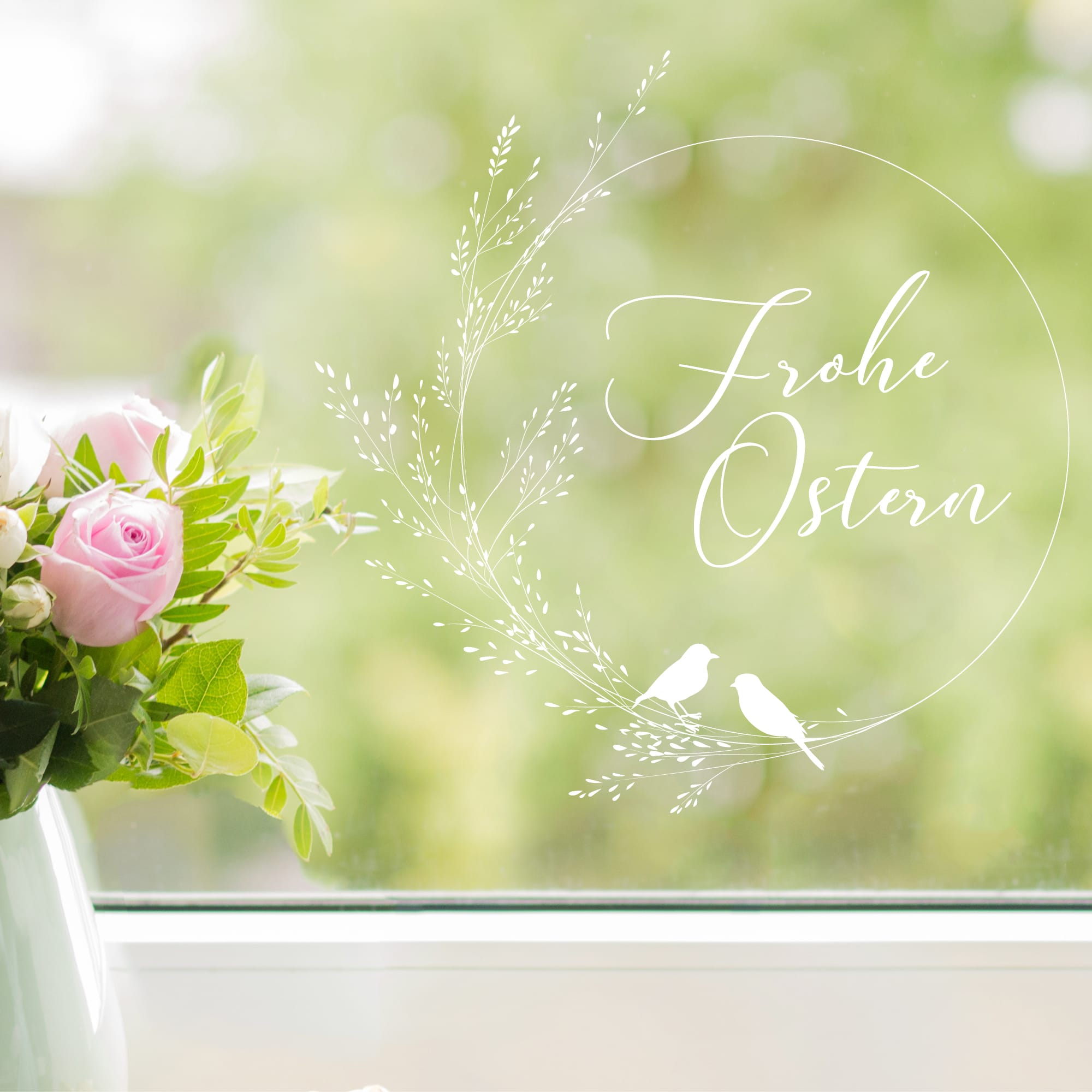 Auf dem Bild ist das Produkt: Fensterbild Ostern Gräserkranz Blätter schwarz weiß Frohe Ostern Frühling Vögel Fensteraufkleber Fensterdeko wiederverwendbare Wohnzimmer zum Preis von €13.9 abgebildet.
