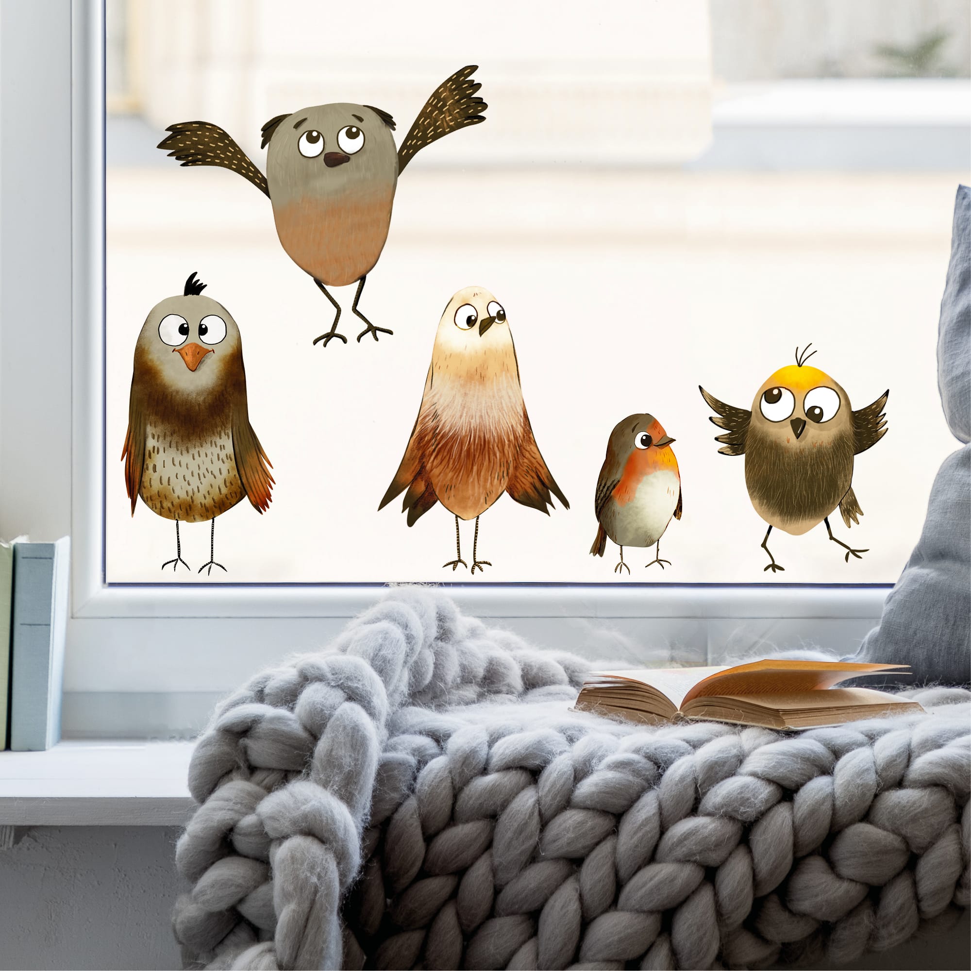 Auf dem Bild ist das Produkt: Fensterbild lustige Vögel Vogelset Frühling Fensteraufkleber Kinderzimmer Kind, Frühlingsdeko, Osterdeko Wiederverwendbar witziger Vogel zum Preis von €13.9 abgebildet.