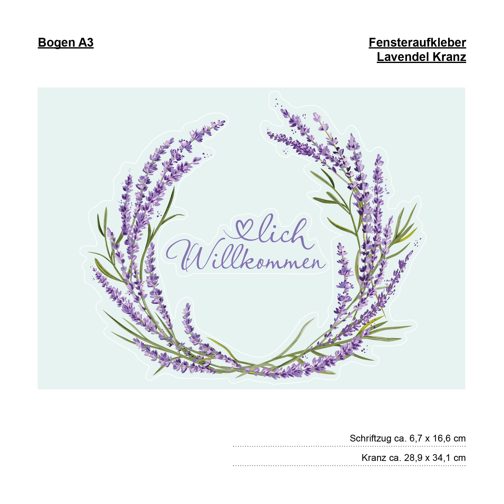 Auf dem Bild ist das Produkt: Fensterbild Lavendelkranz Willkommen Blätter Herzlich Willkommen Frühling Fensteraufkleber Fensterdeko wiederverwendbare Eingang zum Preis von €13.9 abgebildet.