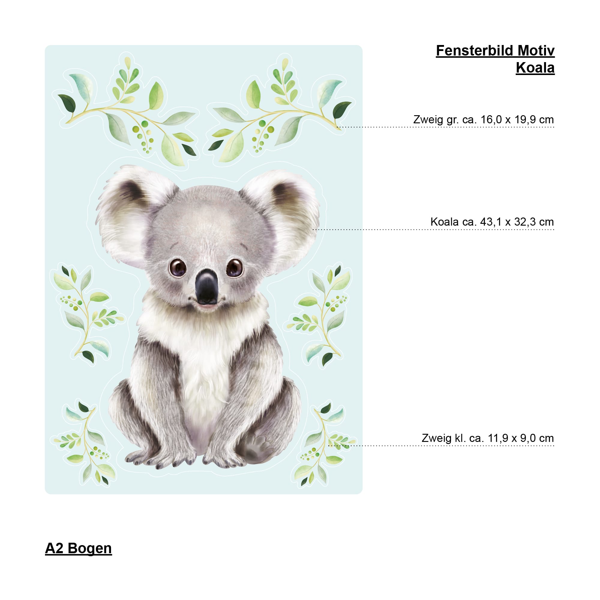 Auf dem Bild ist das Produkt: Fensterbild Frühling Ostern Koala Bär Blätter Fensterdeko Kinderzimmer Kind Frühlingsdeko Osterdeko zum Preis von €13.9 abgebildet.
