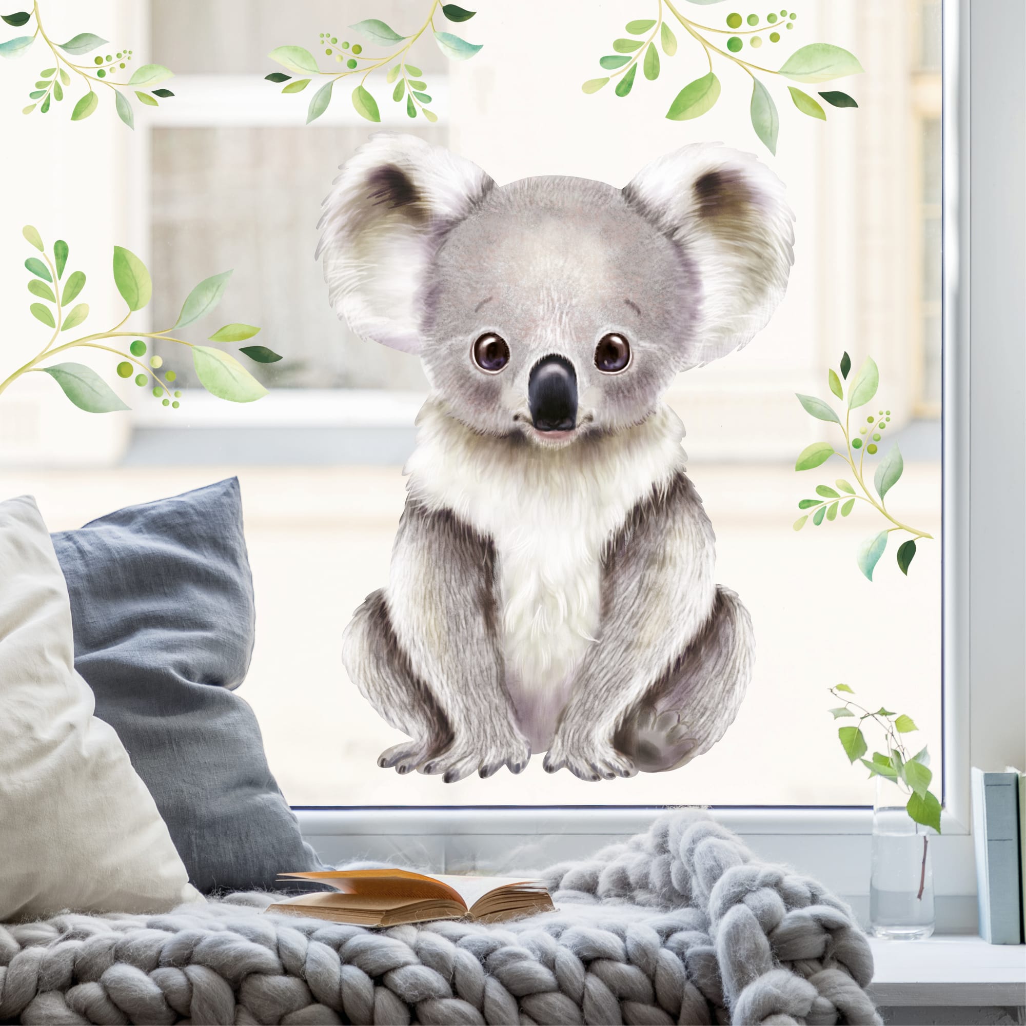 Auf dem Bild ist das Produkt: Fensterbild Frühling Ostern Koala Bär Blätter Fensterdeko Kinderzimmer Kind Frühlingsdeko Osterdeko zum Preis von €13.9 abgebildet.