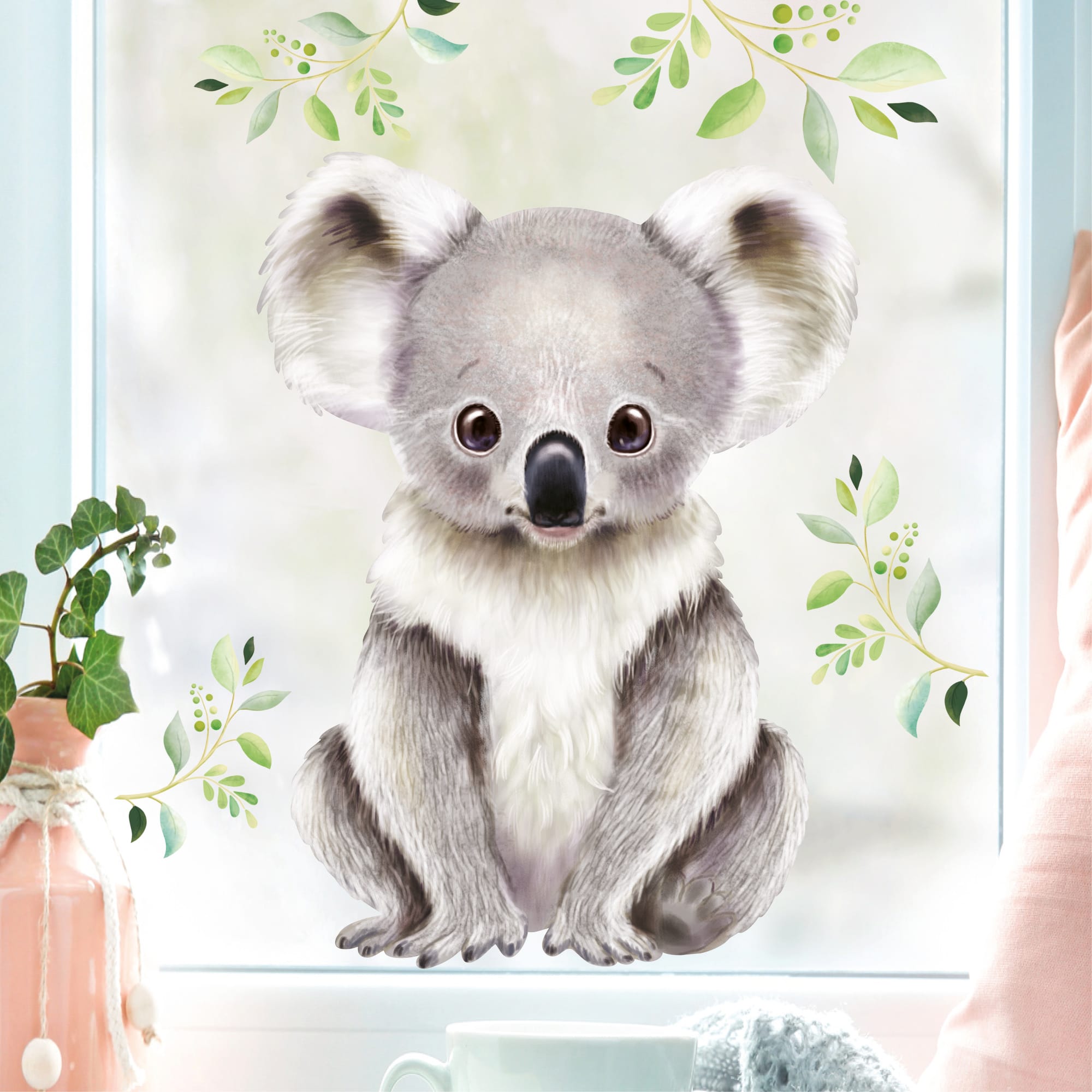 Fensterbild Frühling Ostern Koala Bär Blätter Fensterdeko Kinderzimmer Kind Frühlingsdeko Osterdeko