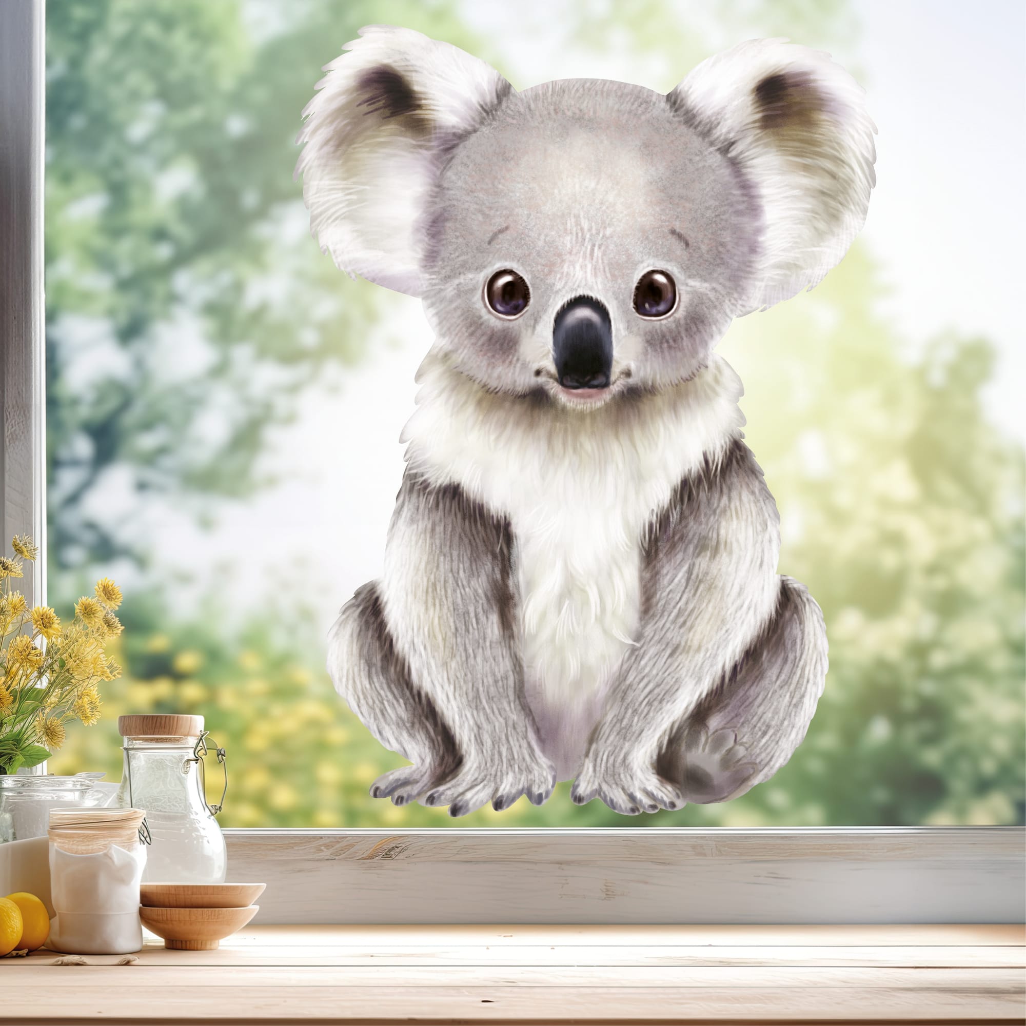 Auf dem Bild ist das Produkt: Fensterbild Frühling Ostern Koala Bär Blätter Fensterdeko Kinderzimmer Kind Frühlingsdeko Osterdeko zum Preis von €13.9 abgebildet.