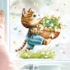 Auf dem Bild ist das Produkt: Wiederverwendbares Fensterbild Frühling Ostern Katze mit Blumen im Korb Schmetterlinge Fensterdeko Kinderzimmer Kind Frühlingsdeko zum Preis von €13.9 abgebildet.