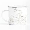 Auf dem Bild ist das Produkt: Campingbecher Emaille Wildgräser Wunschname Natur Naturliebhaber Camper Tasse Wildgras schlicht zum Preis von €12.90 abgebildet.