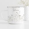 Auf dem Bild ist das Produkt: Campingbecher Emaille Wildgräser Wunschname Natur Naturliebhaber Camper Tasse Wildgras schlicht zum Preis von €12.90 abgebildet.