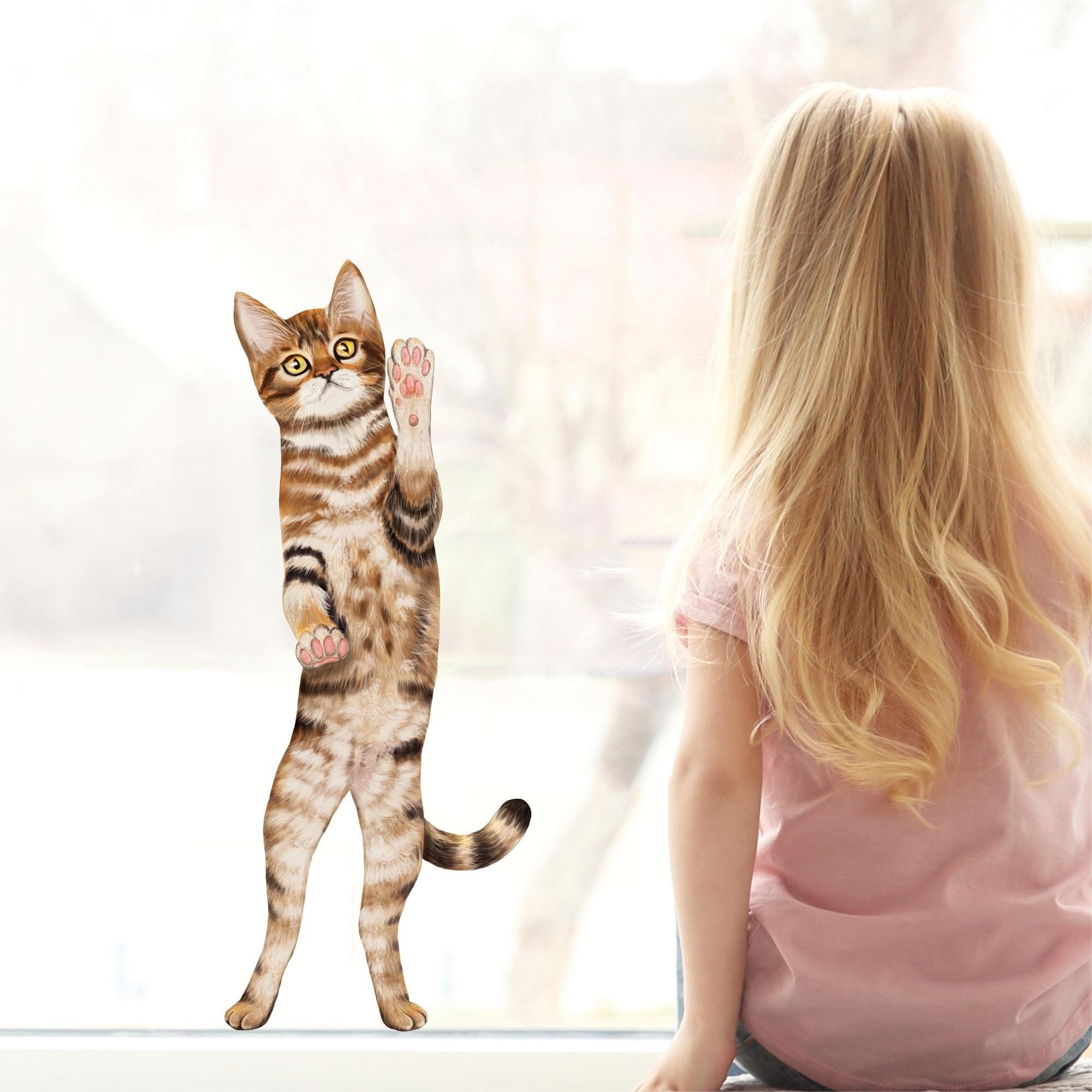 Fensterbild stehende Katze Vorderansicht Fensterdeko Kinderzimmer Kind Osterdeko Frühlingsdeko