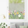 Auf dem Bild ist das Produkt: Sichtschutzfolie Frühlingsblumen Tulpen Narzissen Osterglocken Gräser bunt Frühling Wiesenblumen Fensterfolie Fensterdeko Milchglasfolie zum Preis von €29.9 abgebildet.