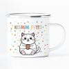 Auf dem Bild ist das Produkt: Campingbecher Komm Fetti Katze lustige Katzentasse Emaille Konfetti Humor bunt Geschenk Geburtstag Karneval Fasching zum Preis von €12.90 abgebildet.