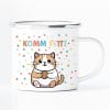 Auf dem Bild ist das Produkt: Campingbecher Komm Fetti Katze lustige Katzentasse Emaille Konfetti Humor bunt Geschenk Geburtstag Karneval Fasching zum Preis von €12.90 abgebildet.