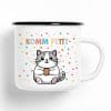 Auf dem Bild ist das Produkt: Campingbecher Komm Fetti Katze lustige Katzentasse Emaille Konfetti Humor bunt Geschenk Geburtstag Karneval Fasching zum Preis von €12.90 abgebildet.