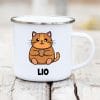 Auf dem Bild ist das Produkt: Campingbecher dicke Katze mit Wunschnamen lustige Katzentasse Emaille Keks Humor Geschenk Geburtstag zum Preis von €12.90 abgebildet.