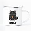 Auf dem Bild ist das Produkt: Campingbecher dicke Katze mit Wunschnamen lustige Katzentasse Emaille Keks Humor Geschenk Geburtstag zum Preis von €12.90 abgebildet.