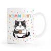 Auf dem Bild ist das Produkt: Tasse Komm Fetti Katze lustige Katzentasse Keramik Konfetti Humor bunt Geschenk Geburtstag Karneval Fasching dickes Kätzchen zum Preis von €10.90 abgebildet.