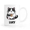 Auf dem Bild ist das Produkt: Tasse dicke Katze mit Wunschnamen lustige Katzentasse Keramik Keks Humor Geschenk Geburtstag zum Preis von €12.90 abgebildet.