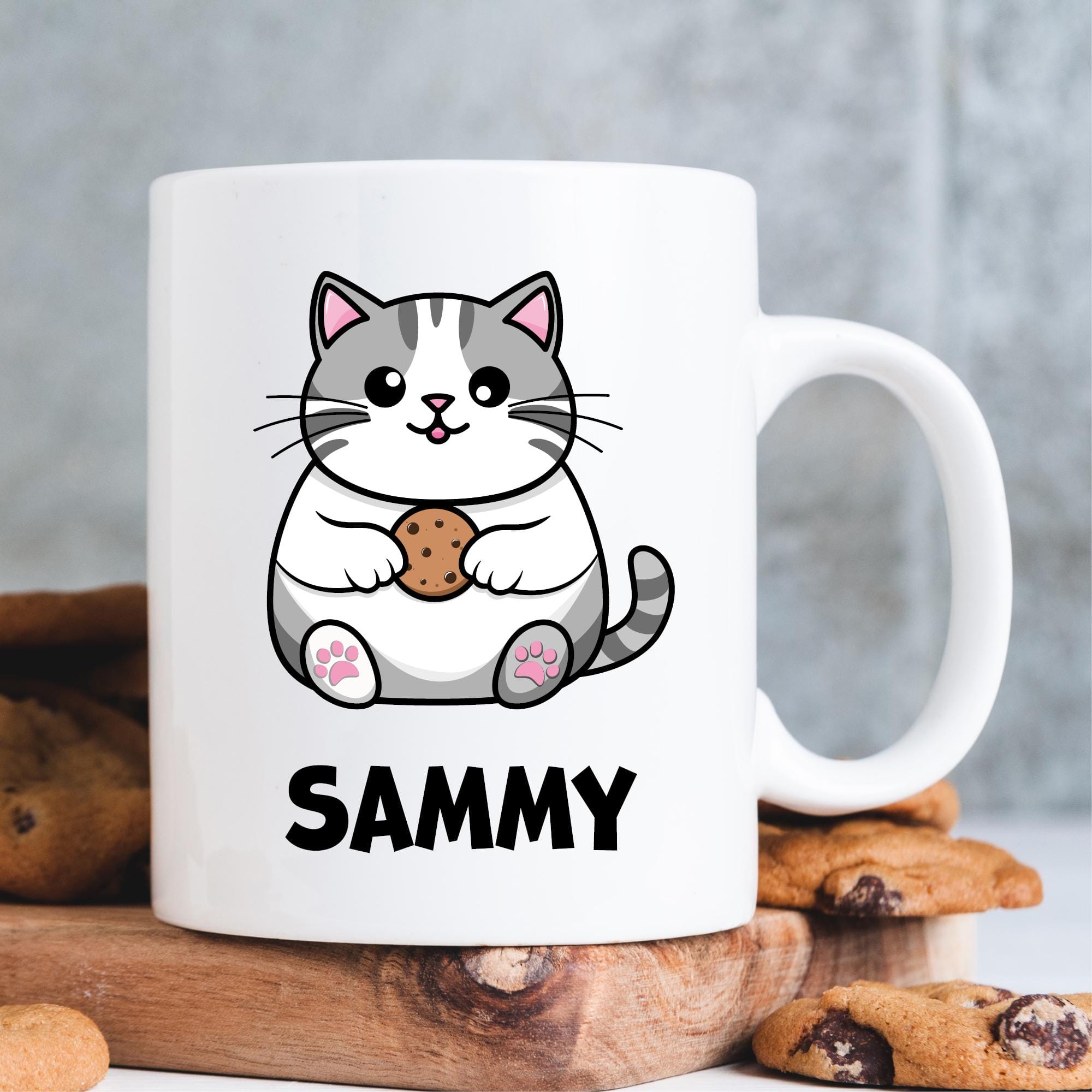 Tasse dicke Katze mit Wunschnamen lustige Katzentasse Keramik Keks Humor Geschenk Geburtstag