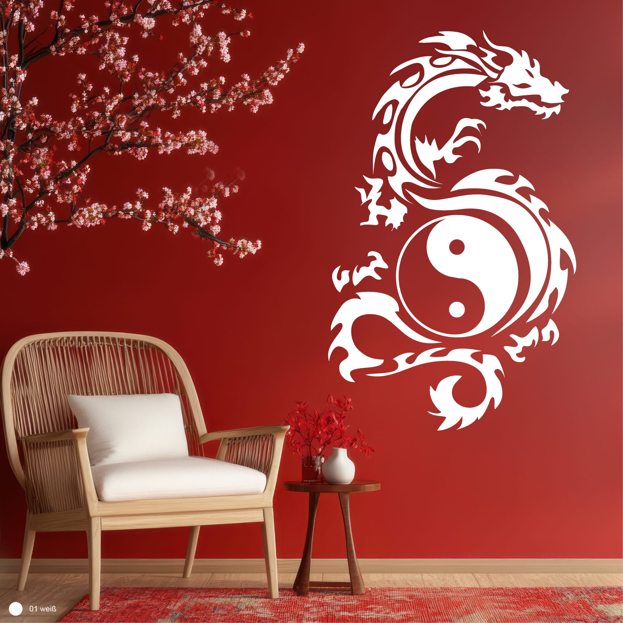 Auf dem Bild ist das Produkt: Wandtattoo Drache Yin Yang Asiatisches Wanddekor Selbstklebende Wandsticker zum Preis von €29.90 abgebildet.