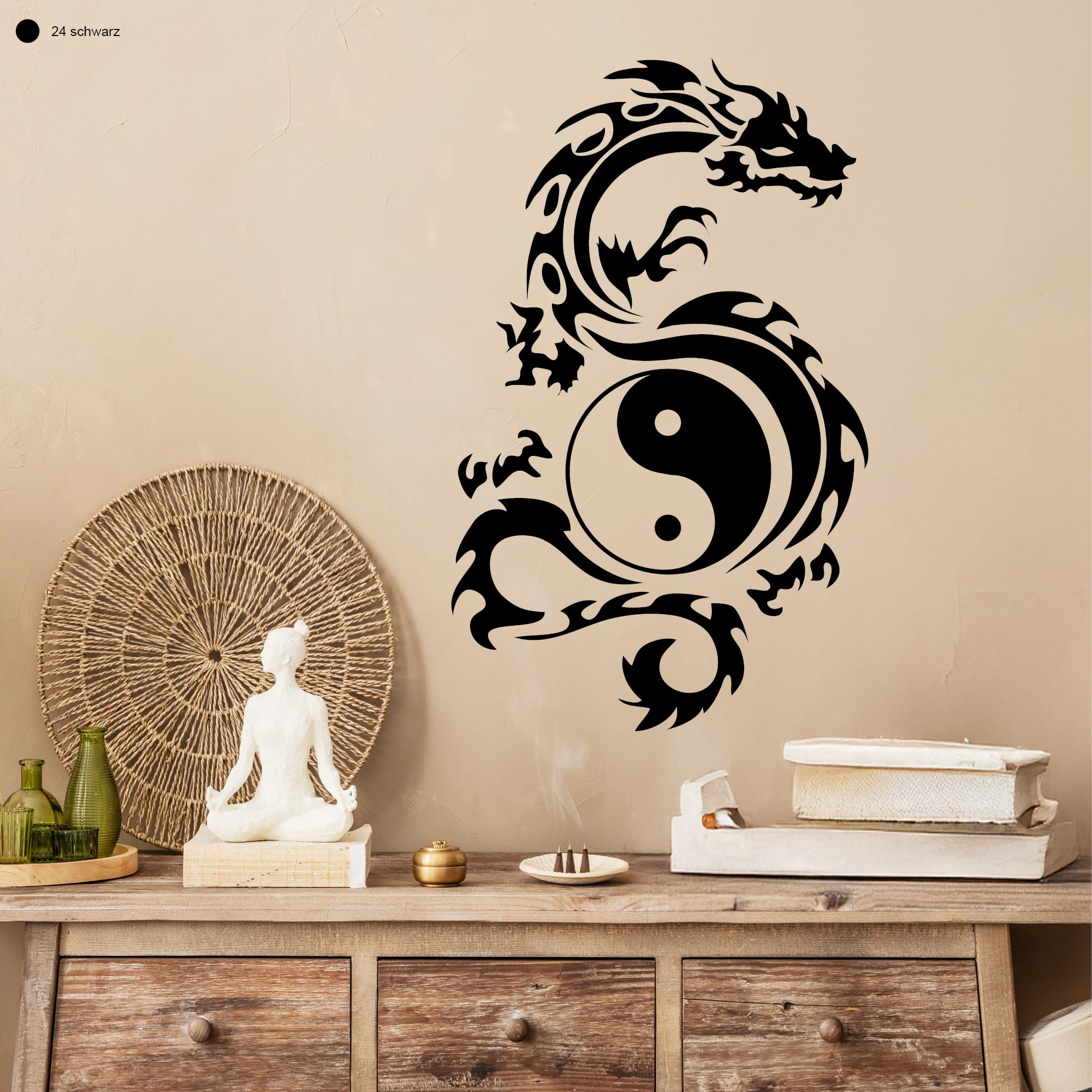 Wandtattoo Drache Yin Yang Asiatisches Wanddekor Selbstklebende Wandsticker