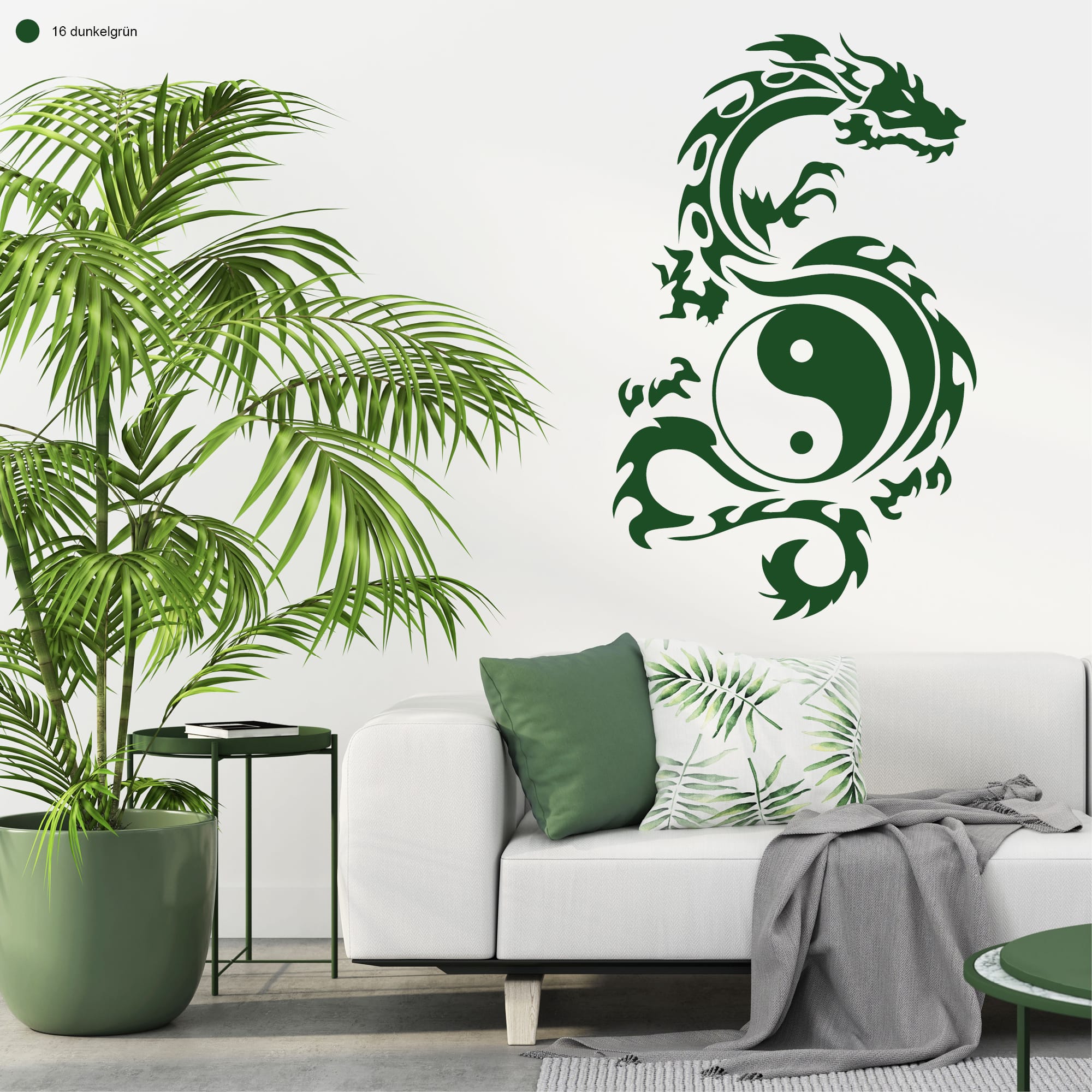 Auf dem Bild ist das Produkt: Wandtattoo Drache Yin Yang Asiatisches Wanddekor Selbstklebende Wandsticker zum Preis von €29.90 abgebildet.