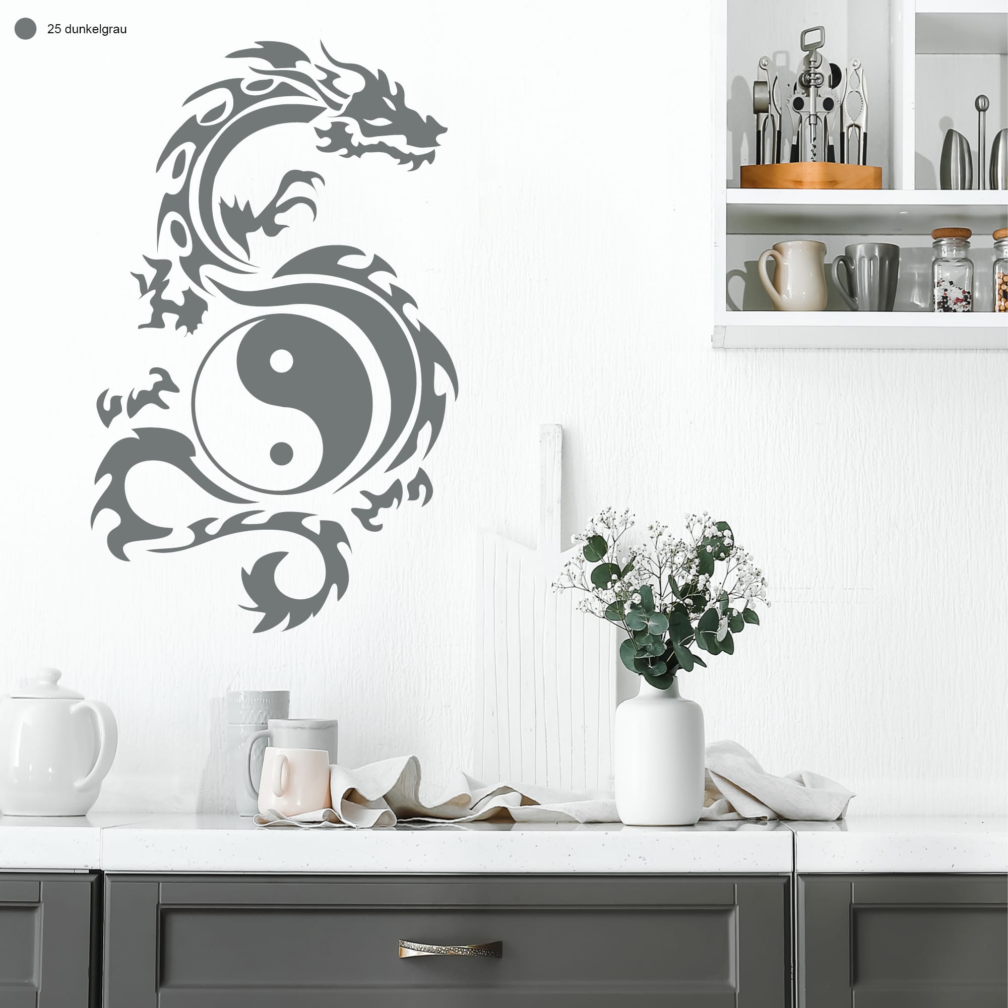 Auf dem Bild ist das Produkt: Wandtattoo Drache Yin Yang Asiatisches Wanddekor Selbstklebende Wandsticker zum Preis von €29.90 abgebildet.