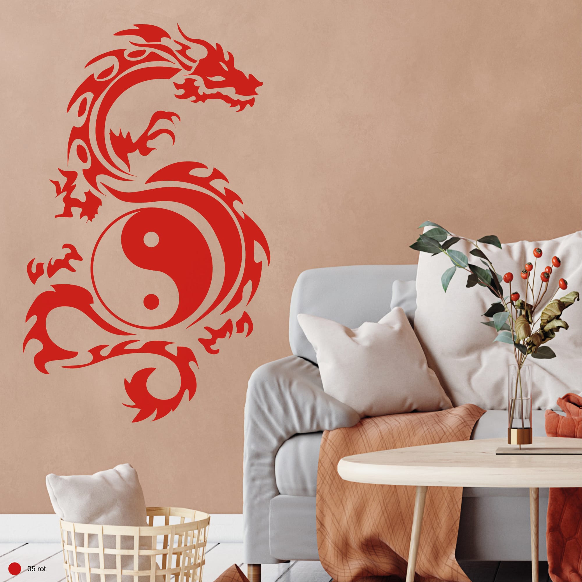 Auf dem Bild ist das Produkt: Wandtattoo Drache Yin Yang Asiatisches Wanddekor Selbstklebende Wandsticker zum Preis von €29.90 abgebildet.
