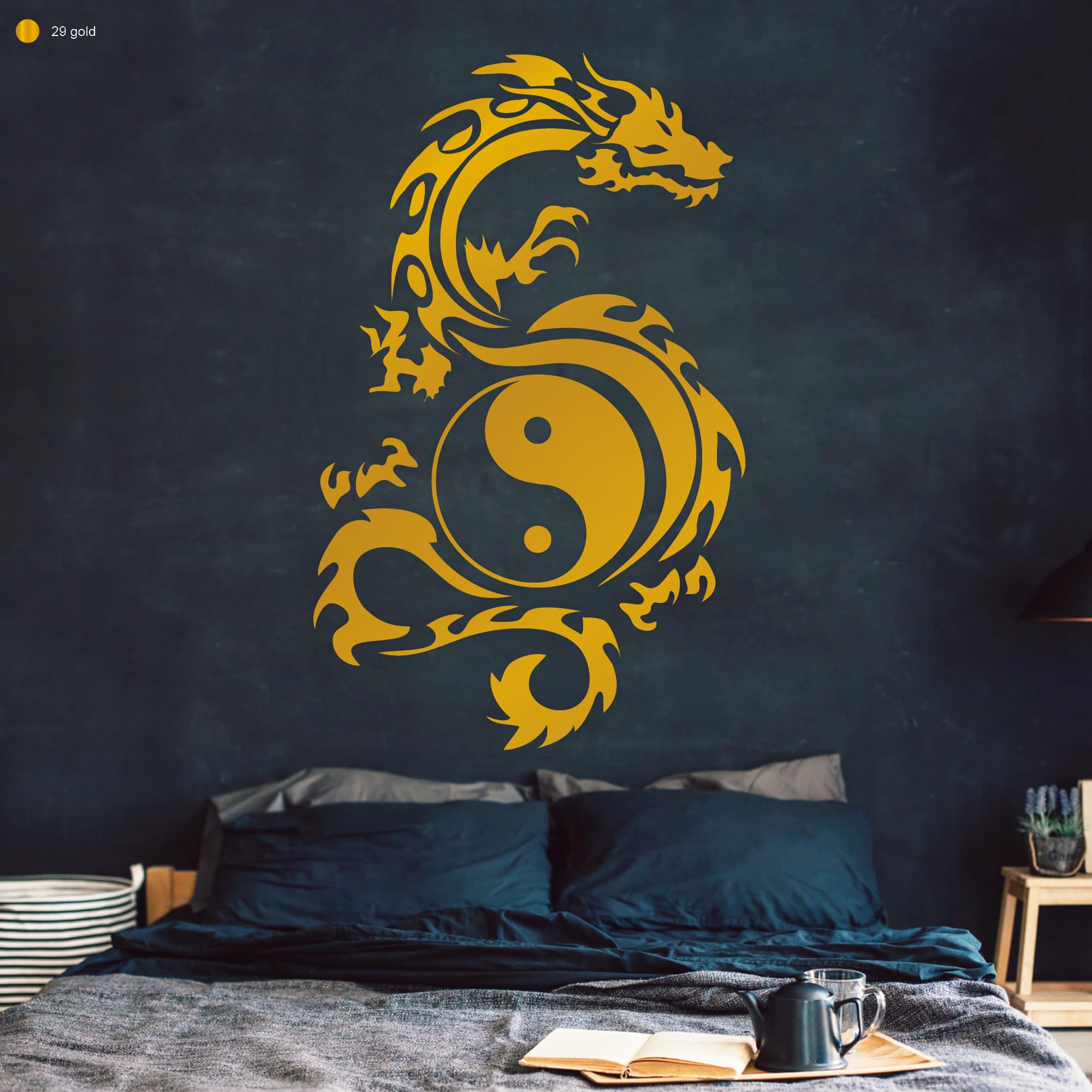 Auf dem Bild ist das Produkt: Wandtattoo Drache Yin Yang Asiatisches Wanddekor Selbstklebende Wandsticker zum Preis von €29.90 abgebildet.
