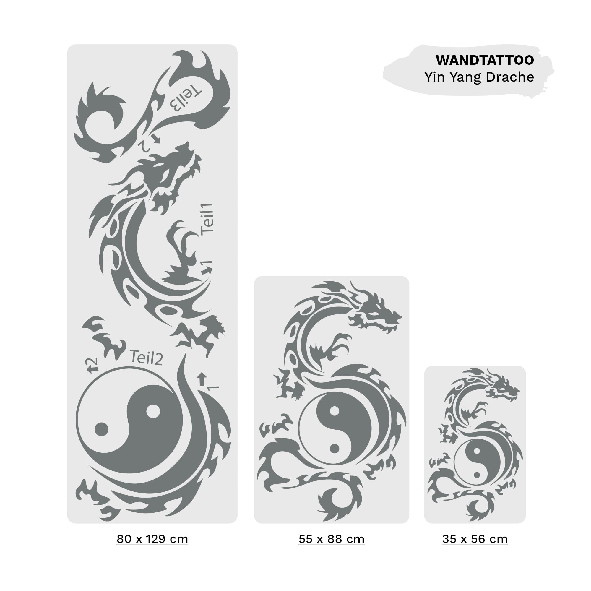 Auf dem Bild ist das Produkt: Wandtattoo Drache Yin Yang Asiatisches Wanddekor Selbstklebende Wandsticker zum Preis von €29.90 abgebildet.