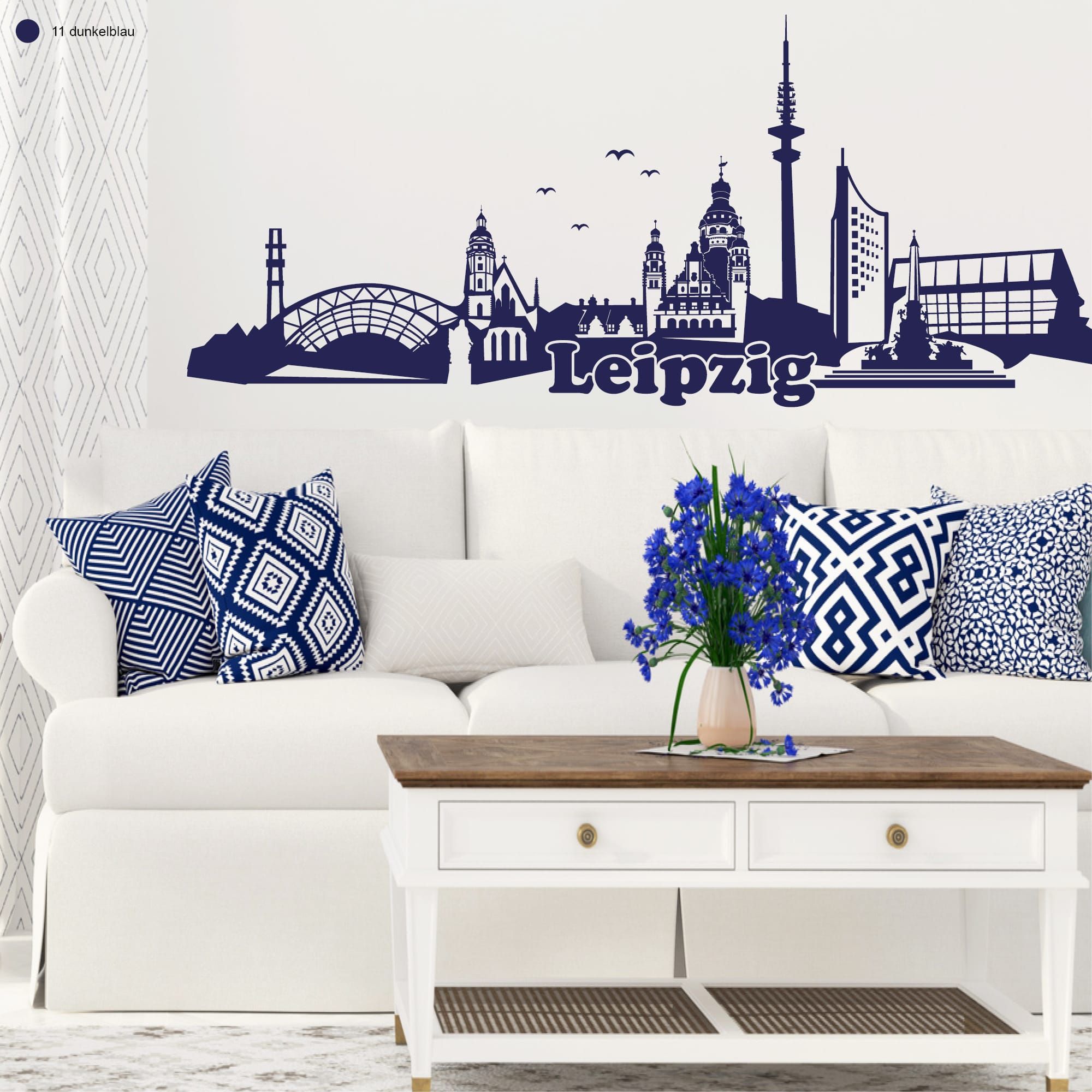 Auf dem Bild ist das Produkt: Wandtattoo Wandsticker Messestadt Leipzig Skyline Dekoration Heimat zum Preis von €29.90 abgebildet.