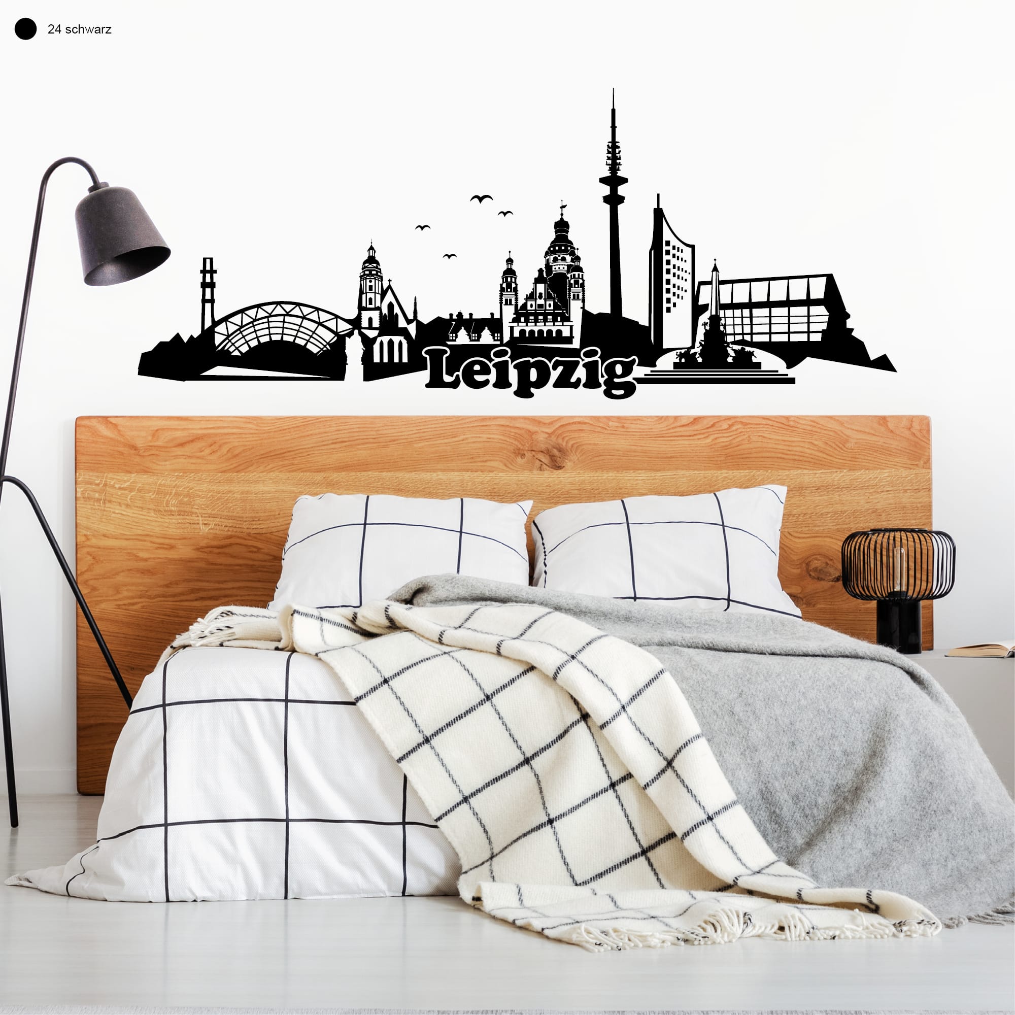 Auf dem Bild ist das Produkt: Wandtattoo Wandsticker Messestadt Leipzig Skyline Dekoration Heimat zum Preis von €29.90 abgebildet.