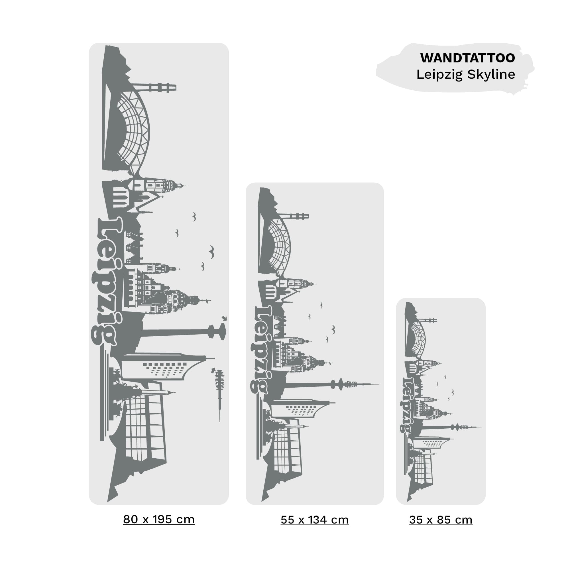 Auf dem Bild ist das Produkt: Wandtattoo Wandsticker Messestadt Leipzig Skyline Dekoration Heimat zum Preis von €29.90 abgebildet.