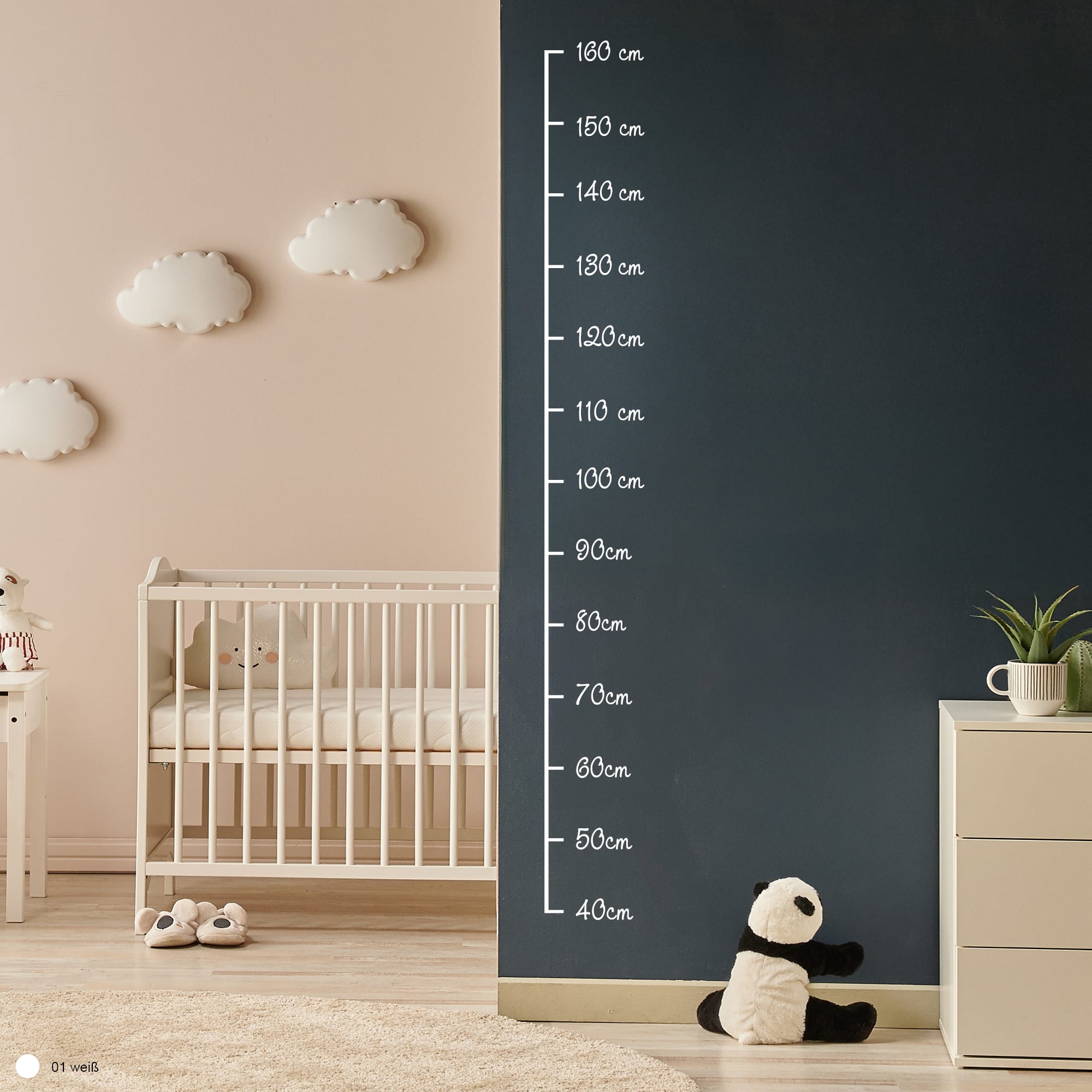 Auf dem Bild ist das Produkt: Wandtattoo Messlatte Maßband 40 – 160 cm konturgeschnitten – ohne Hintergrundfolie, 10 cm Abstand Maßband zum Preis von €18.90 abgebildet.
