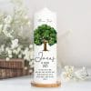 Auf dem Bild ist das Produkt: Taufkerze Junge Mädchen Lebensbaum Kerze Baum Eiche bedruckt mit Namen, Datum und auf Wunsch eigenem, vorgegebenem oder keinem Taufspruch zum Preis von €5.9 abgebildet.