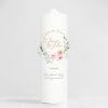 Auf dem Bild ist das Produkt: Weiße Hochzeitskerze personalisierbar Rahmen aus Blüten und Blättern personalisiert Hochzeitsgeschenk Valentinstagsgeschenk zum Preis von €5.9 abgebildet.