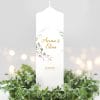 Auf dem Bild ist das Produkt: Weiße Hochzeitskerze personalisierbar Hochzeitstag Hochzeit Blätterkranz personalisiert Hochzeitsgeschenk Spruch, Valentinstagsgeschenk zum Preis von €5.9 abgebildet.