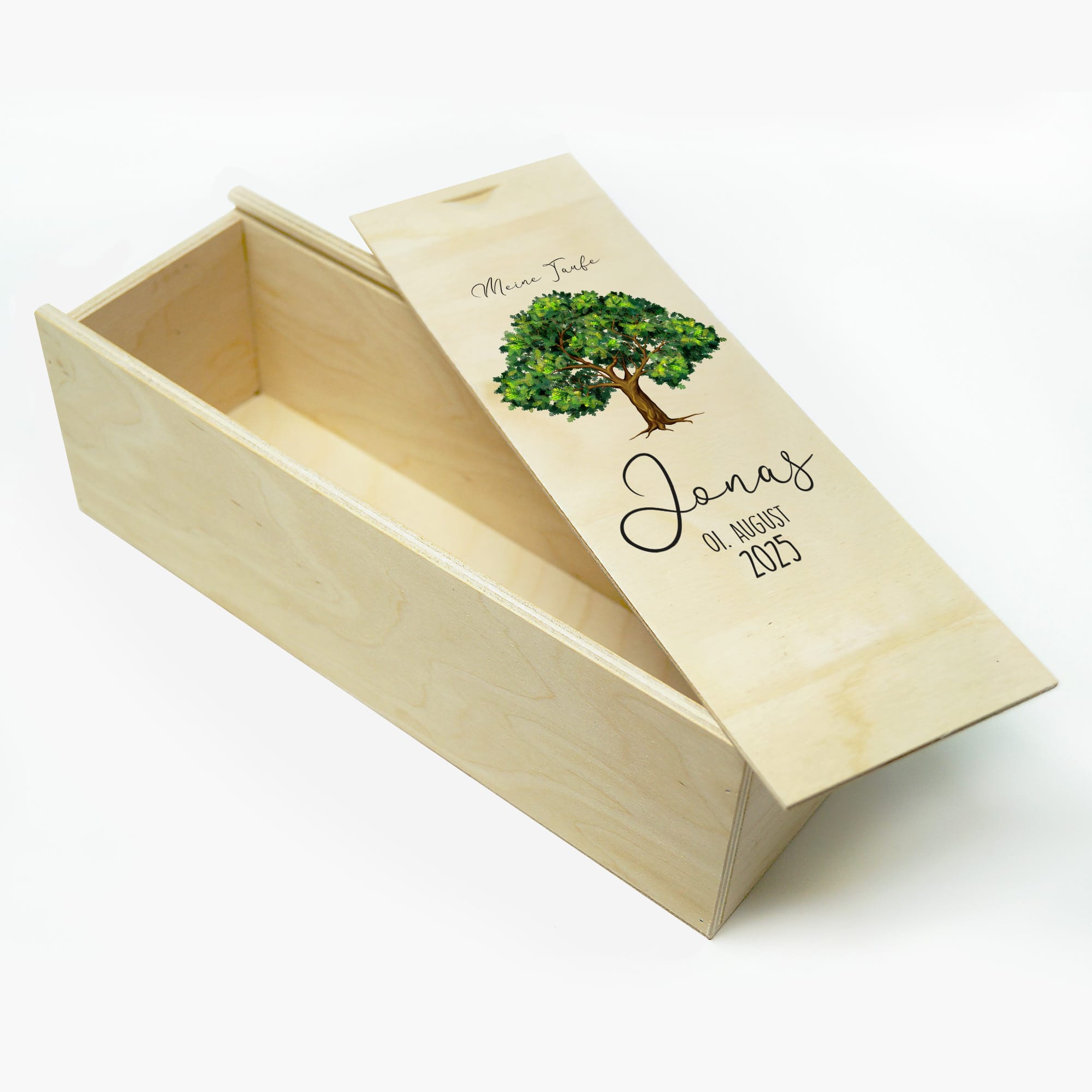 Auf dem Bild ist das Produkt: Taufkerze Junge Mädchen Lebensbaum Kerze Baum Eiche bedruckt mit Namen, Datum und auf Wunsch eigenem, vorgegebenem oder keinem Taufspruch zum Preis von €5.9 abgebildet.