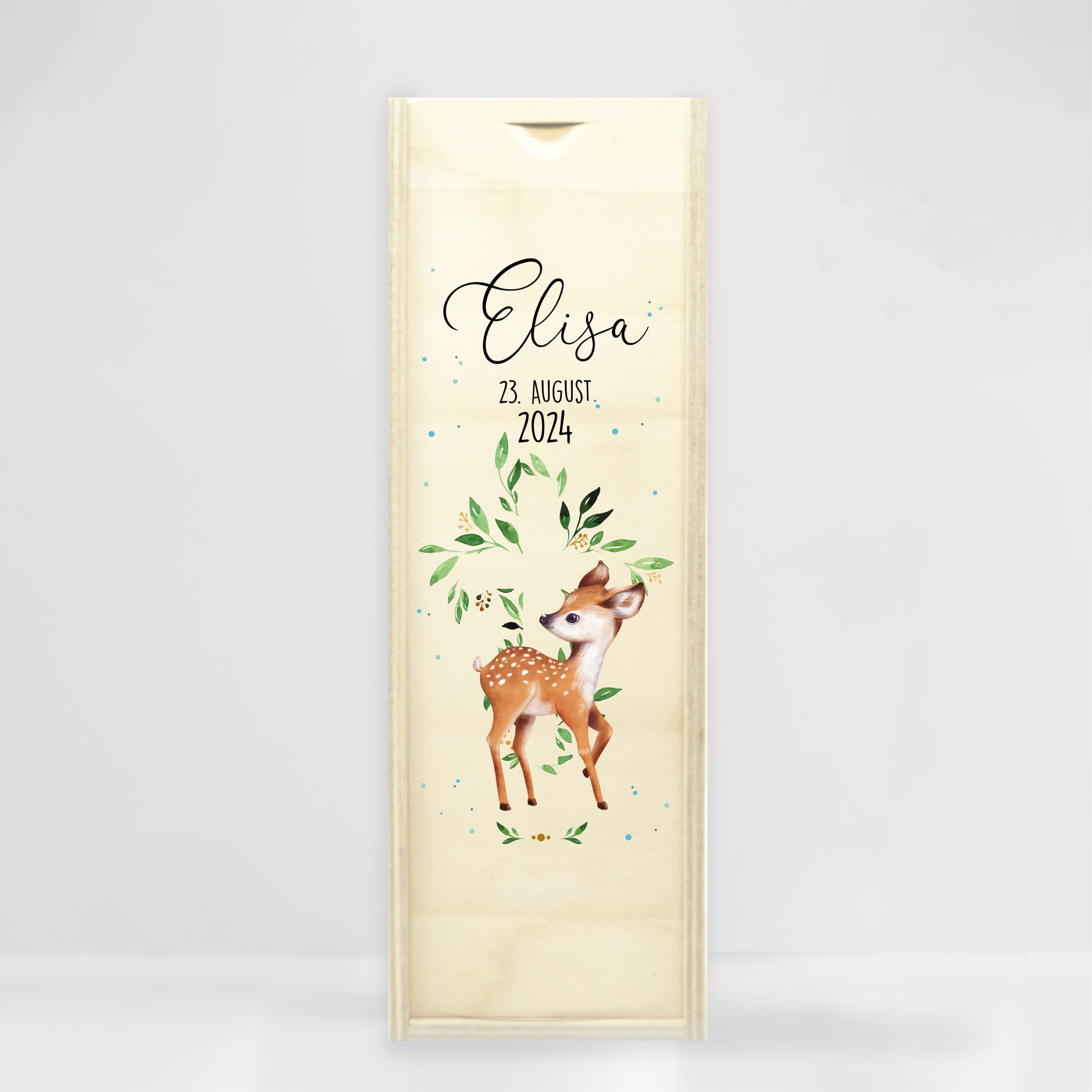 Auf dem Bild ist das Produkt: Taufkerze Heiliges Kreuz Reh Rehkitz Taufgeschenk Patenkerzen Kerze zur Taufe Segnung Kommunion personalisiert Name Datum und Taufspruch zum Preis von €5.9 abgebildet.